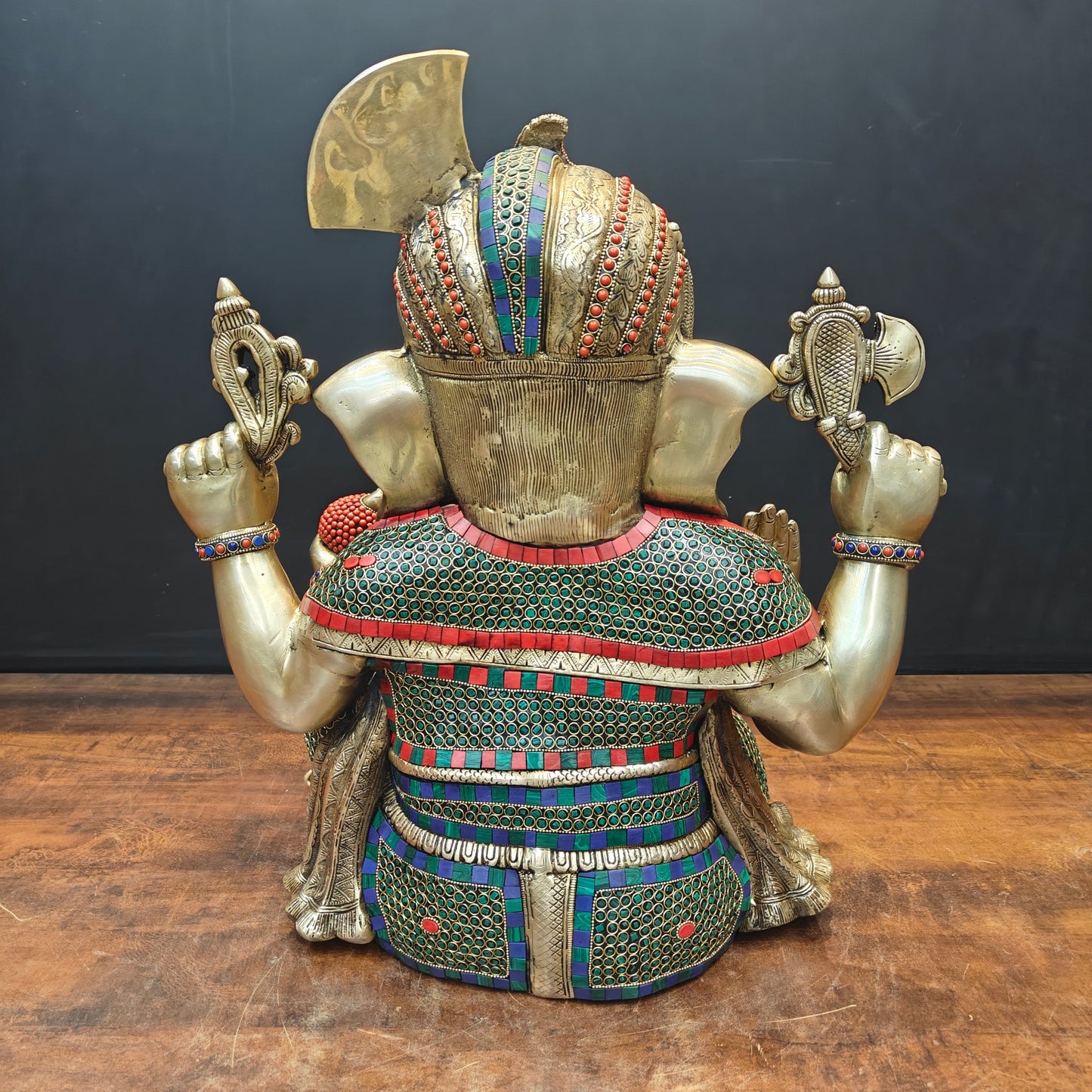 Brass Ganesha Statue Wearing a Turban With Stone Work 21 Inch