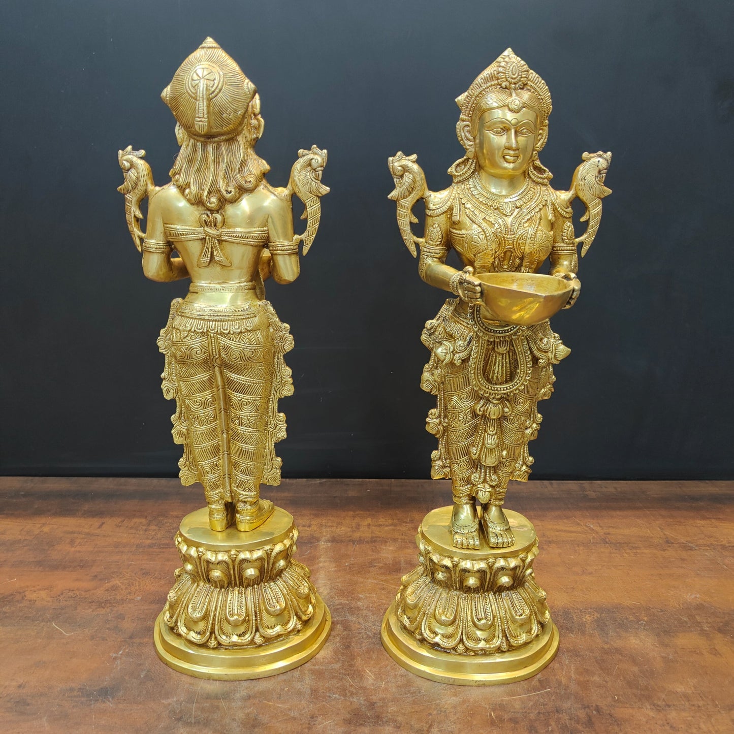 Brass Deep Lakshmi Pair Sculpture Showpiece 25 Inch