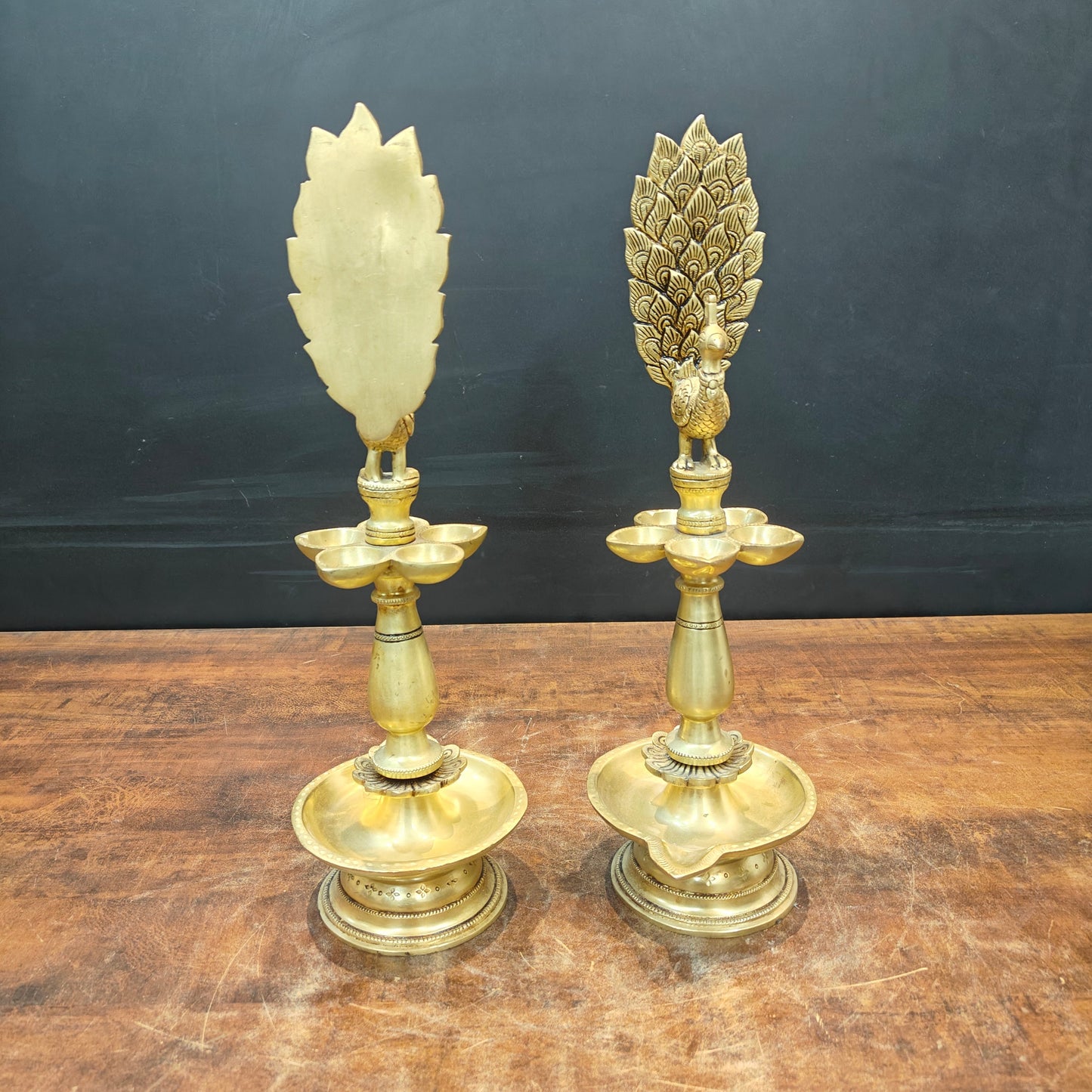 Brass Peacock Lamp Diya Pair Vilakku 17 Inches