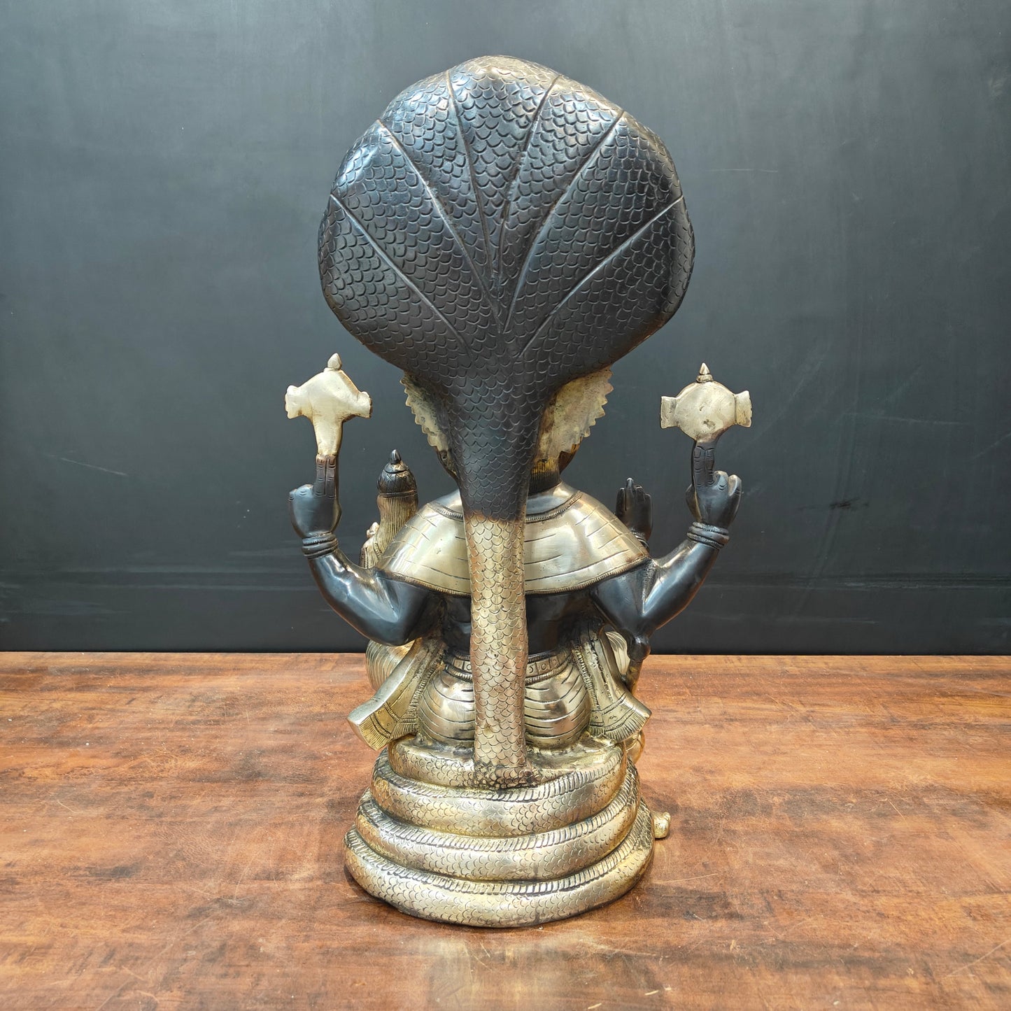 Brass Large Narasimha Lakshmi Idols Black Patina Finish 2 Feet