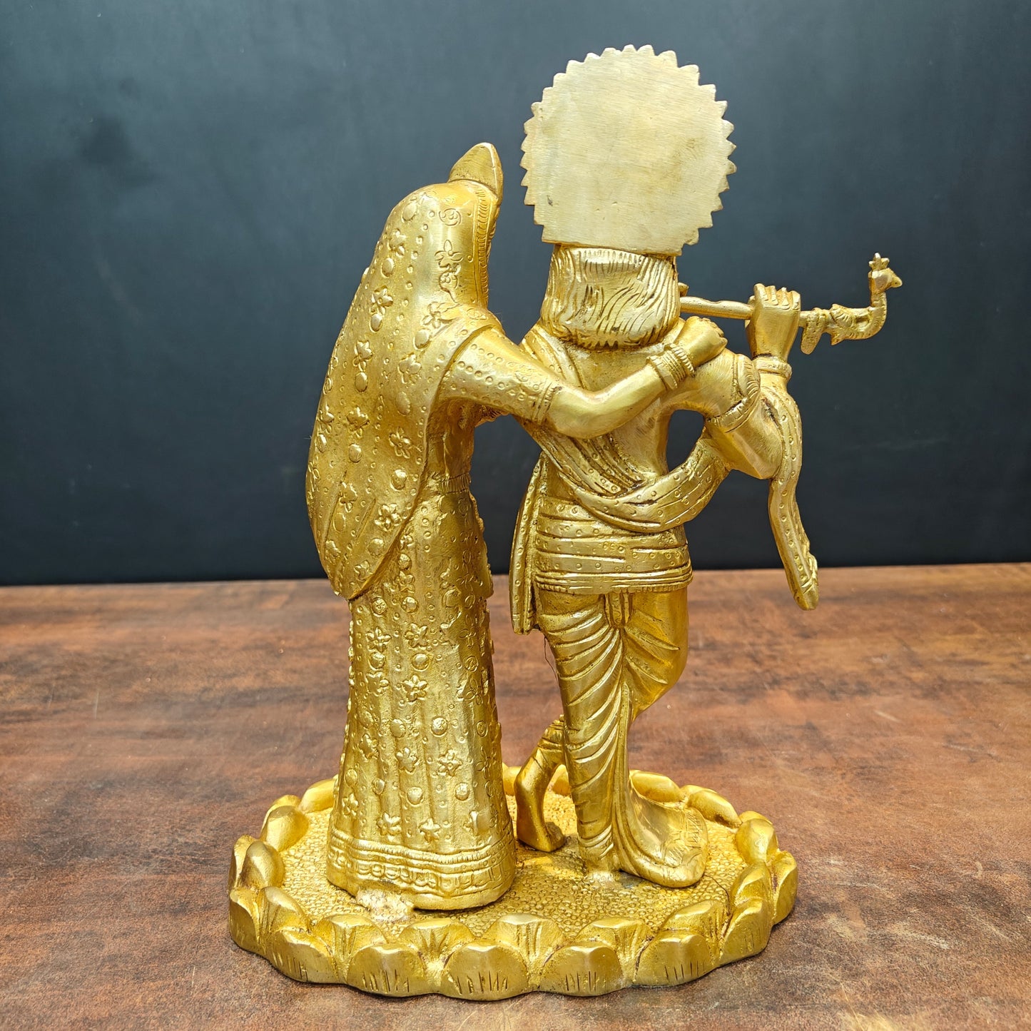 Brass Radha Krishna Idols Golden Finish For Home Temple Decor 10 Inch
