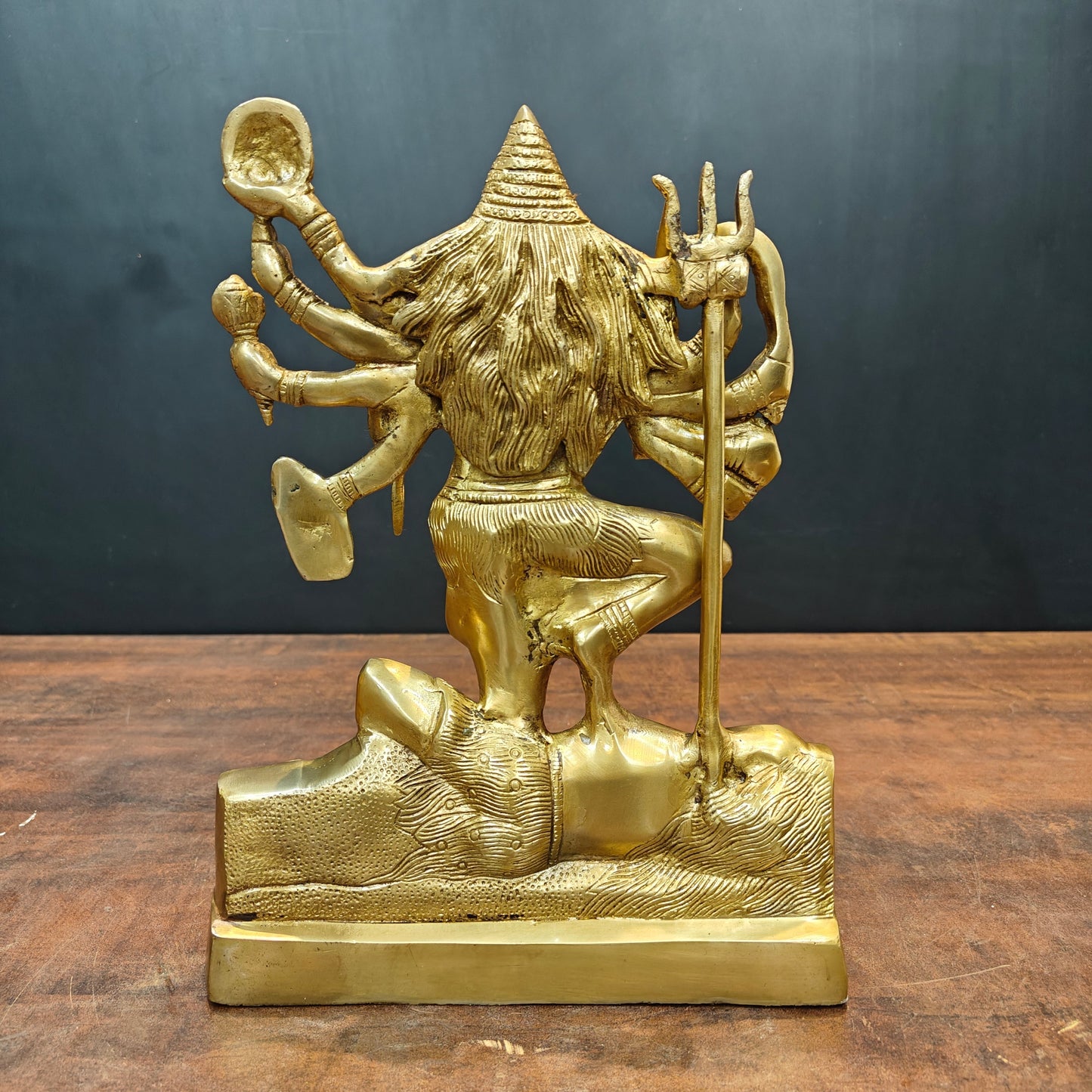 Brass Goddess Kali Mata Idol With Ten Arms Golden Finish 1 Feet