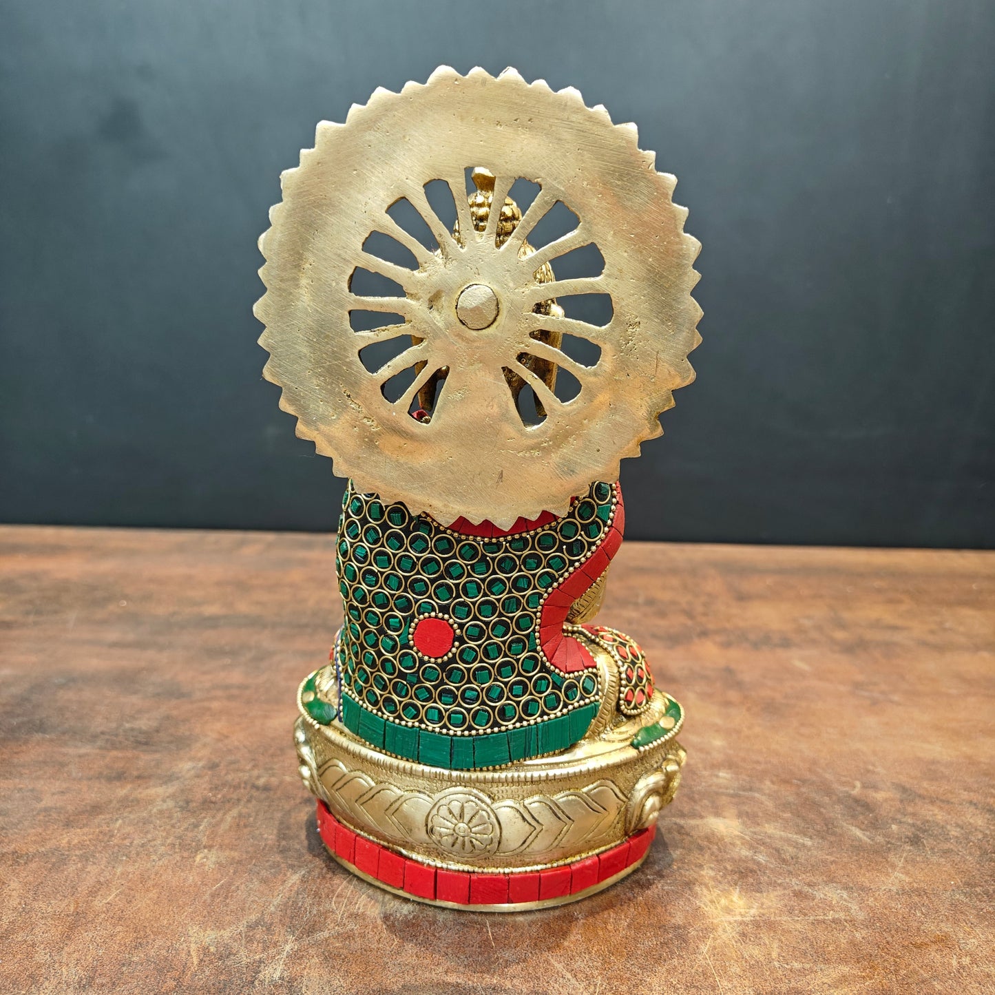 Brass Blessing Buddha Statue With Stone Work 9 Inch