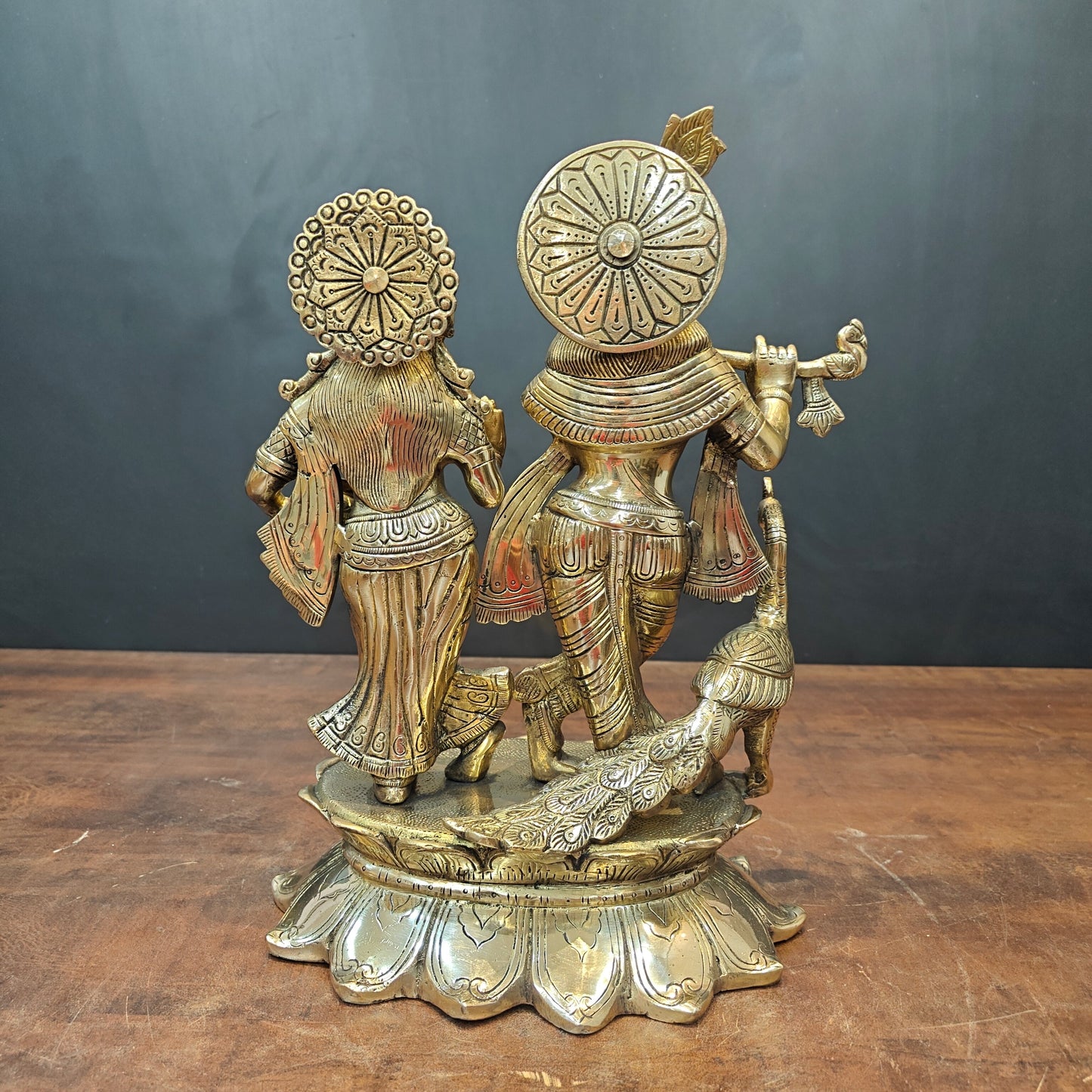 Brass Radha Krishna Idols With Peacock For Home Temple Decor 14 Inch