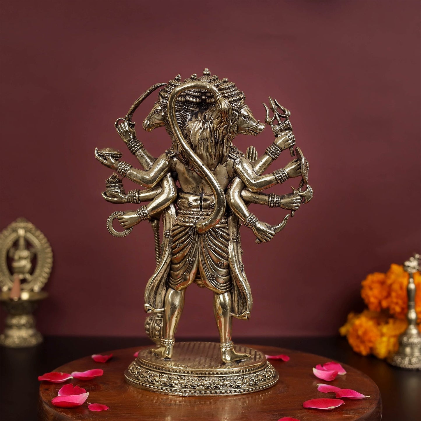 Brass Superfine Standing Panchmukhi Hanuman Idol 8 Inch