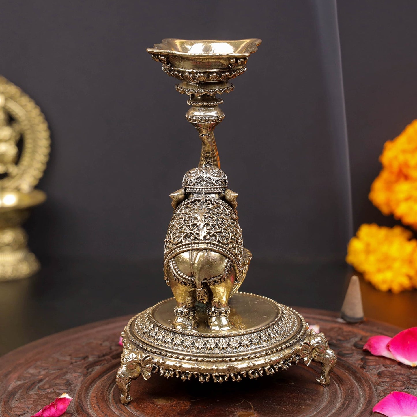 Brass Superfine Designer Elephant Diya Oil Lamp 5 Inch