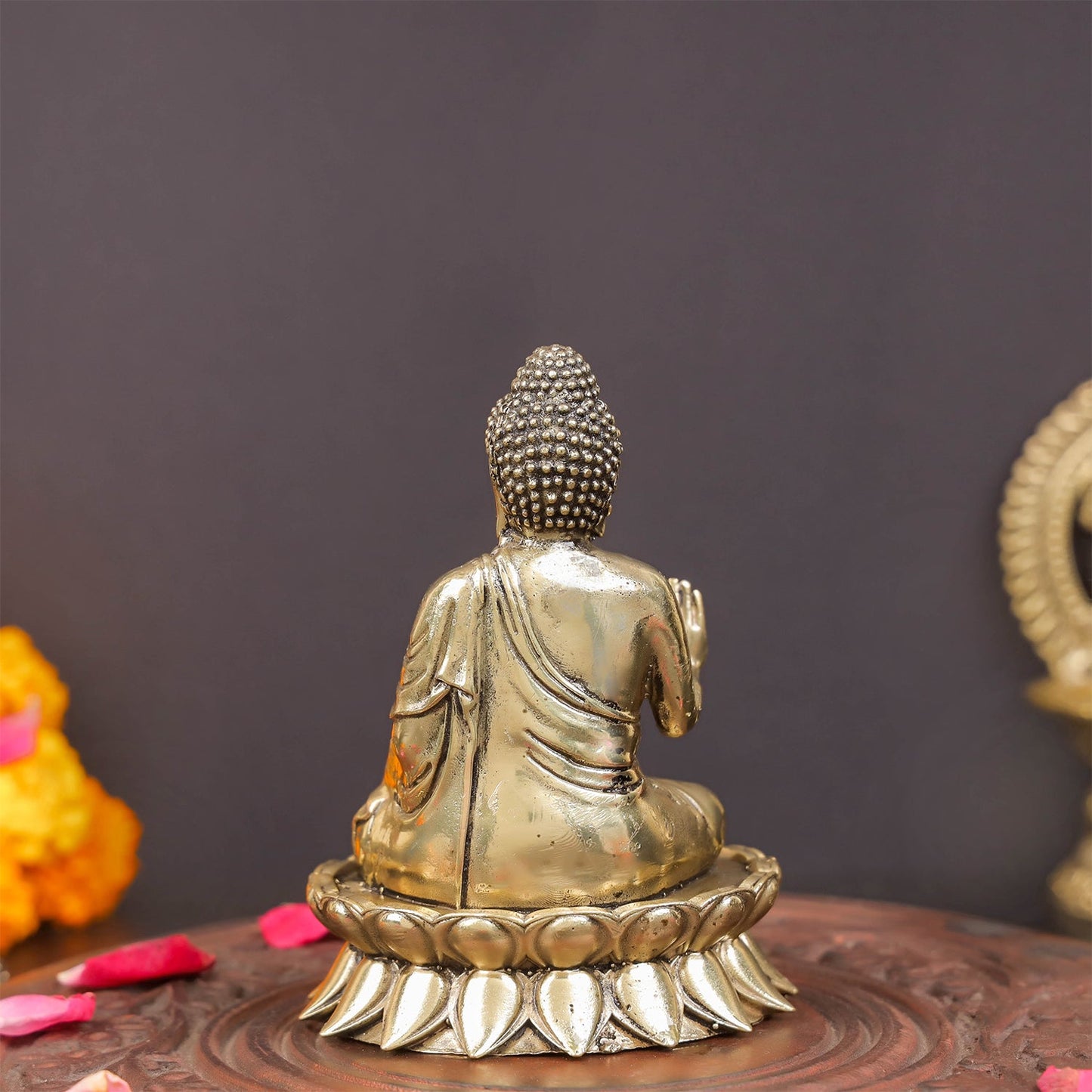 Brass Superfine Buddha Statue Seated on Lotus in Abhaya Mudra 4.5 Inch