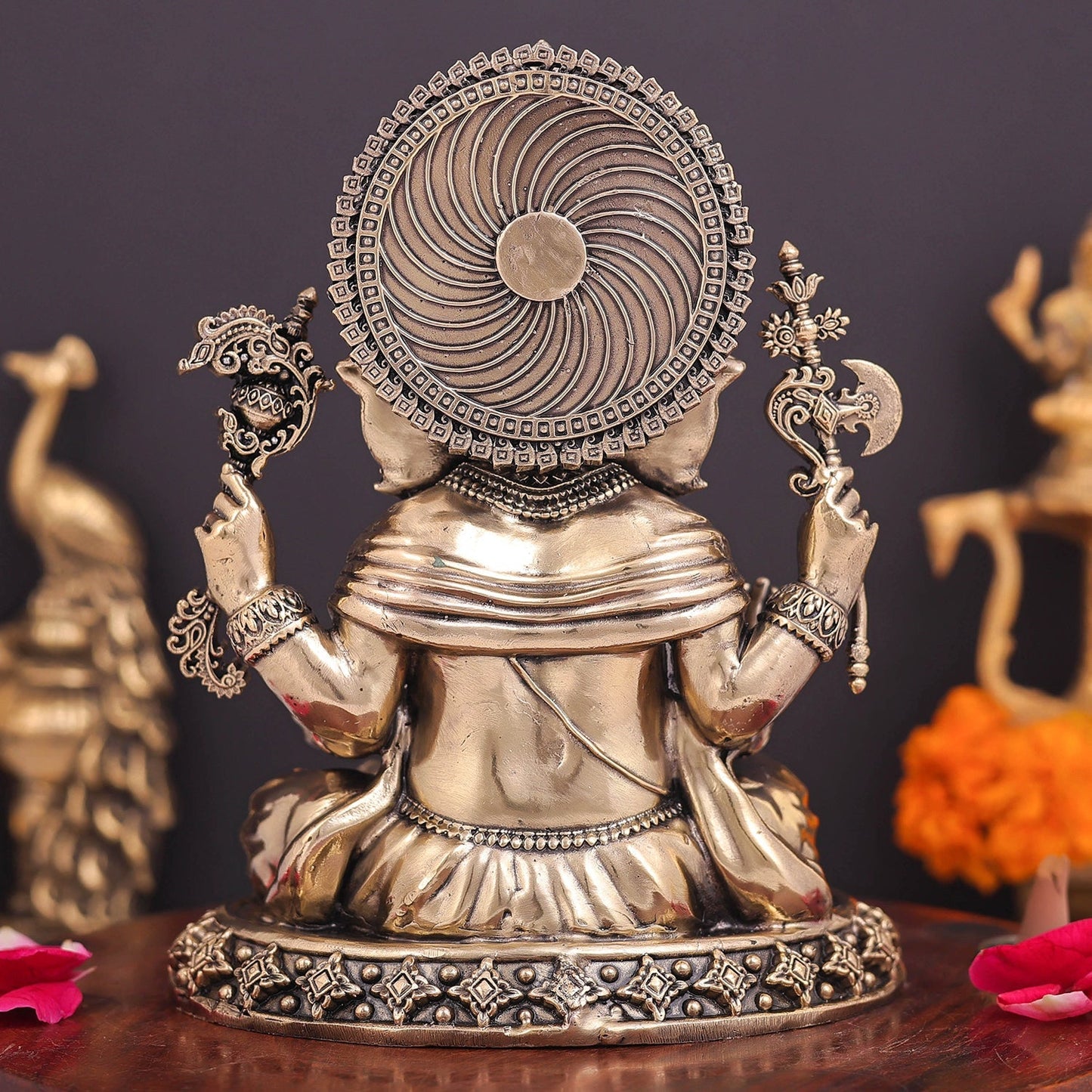 Brass Superfine Ganesha Idol Intricately Crafted 6.5 Inch