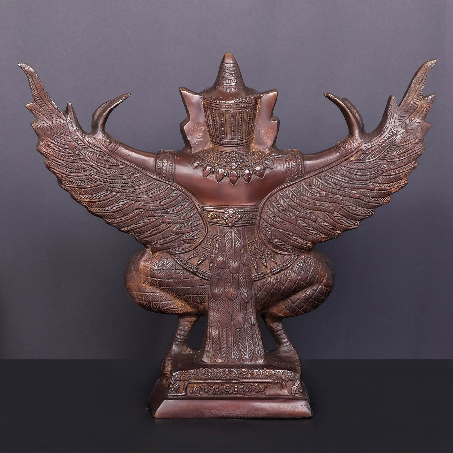 Brass Thai Garuda Idol with Open Wings Vahana of Lord Vishnu Antique Finish 14 Inch