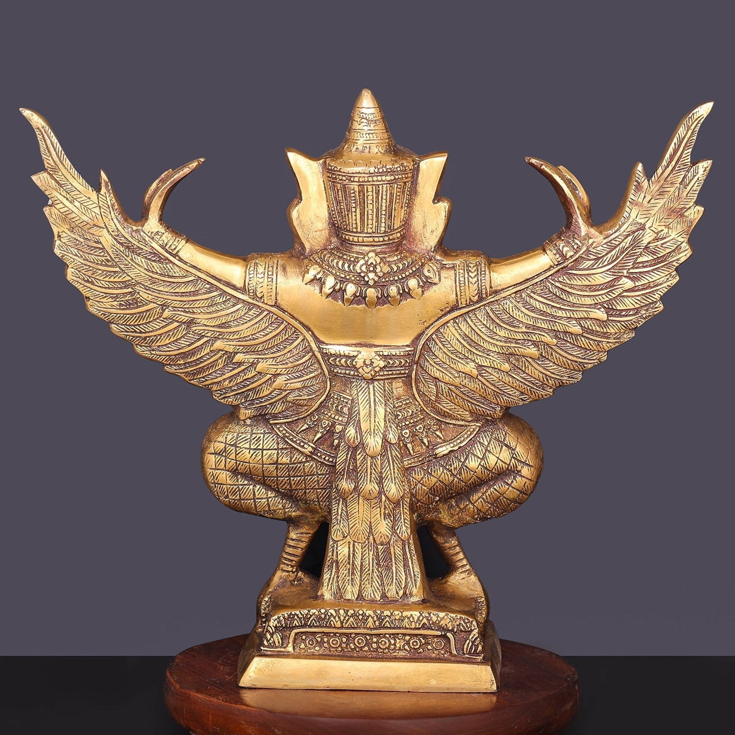 Brass Garuda Idol with Open Wings Vahana of Lord Vishnu Antique Finish 14 Inch