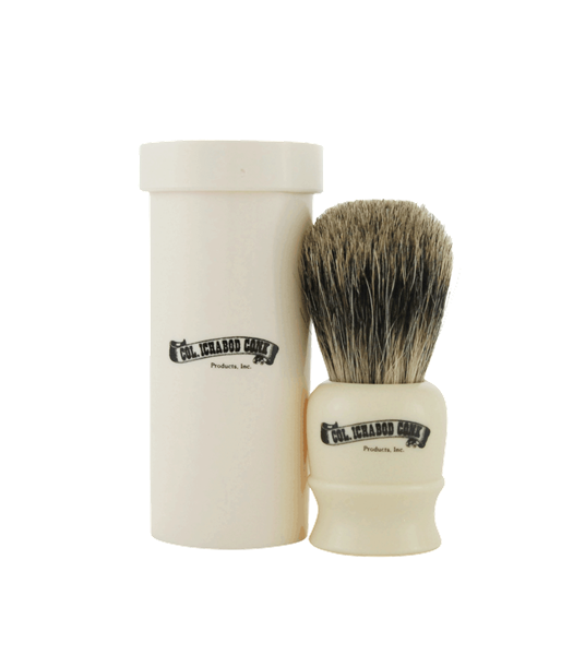 Col. Conk Badger Travel Shave Brush, H:83mm K:17mm, Cream Handle with Screw Top Container