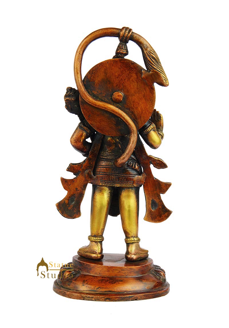 Brass Standing Hanuman Statue Antique Finish For Home Decor 9"