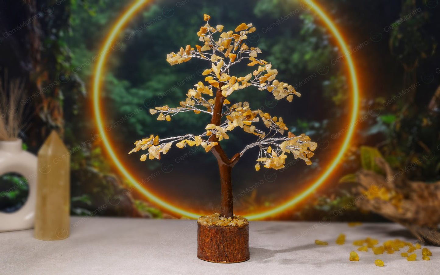 Wooden Golden Quartz Crystal Tree