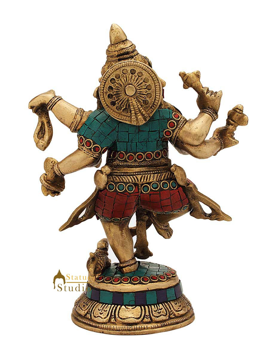 Brass Dancing Ganesha Idol Stone Work For Home decor Showpiece 9"