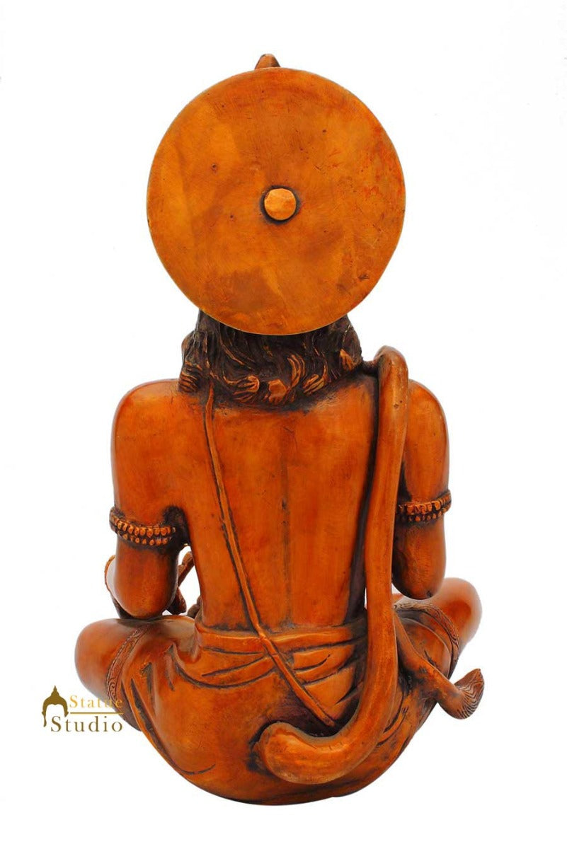 Brass Sitting Hanuman Idol Copper Patina Finish For Home Decor 1 Feet