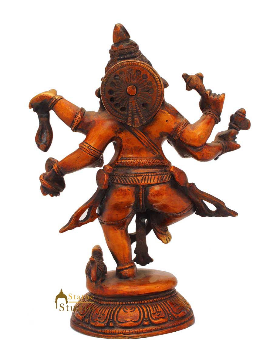 Brass Dancing Ganesha Statue sculpture Antique Finish For Home Decor 9"