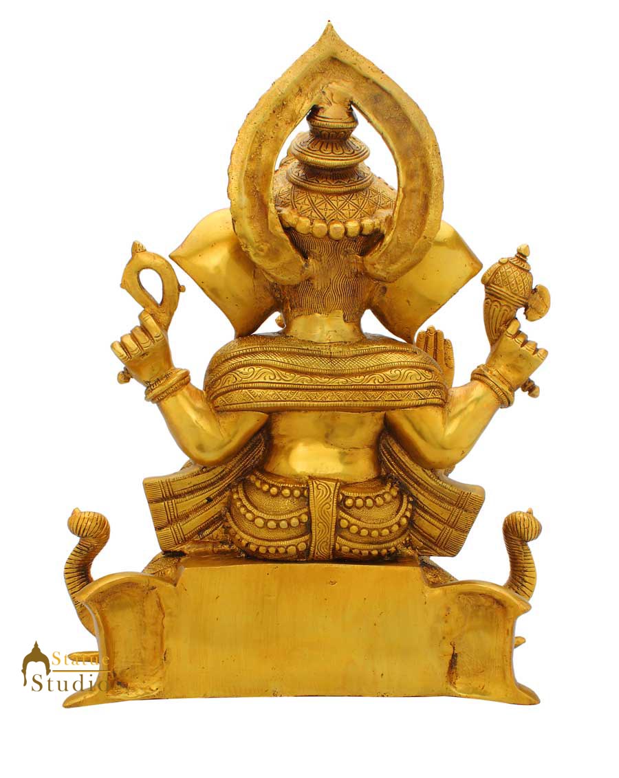 Hindu god lord ganesha sitting on elephant trunk statue religious décor 17"