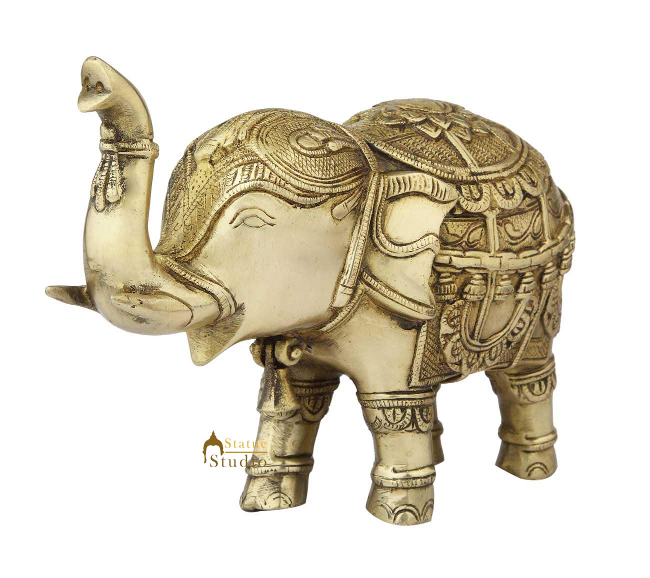 Brass elephant sculpture india figurine home décor wild animal 7"
