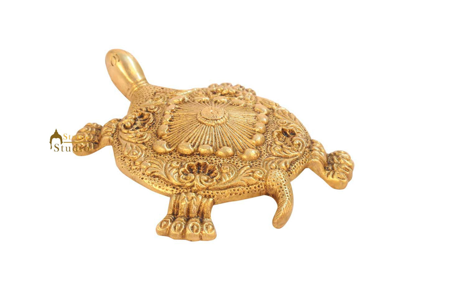 Feng Shui lucky tortoise statue showpiece figurine brass turtle hand carved 1"