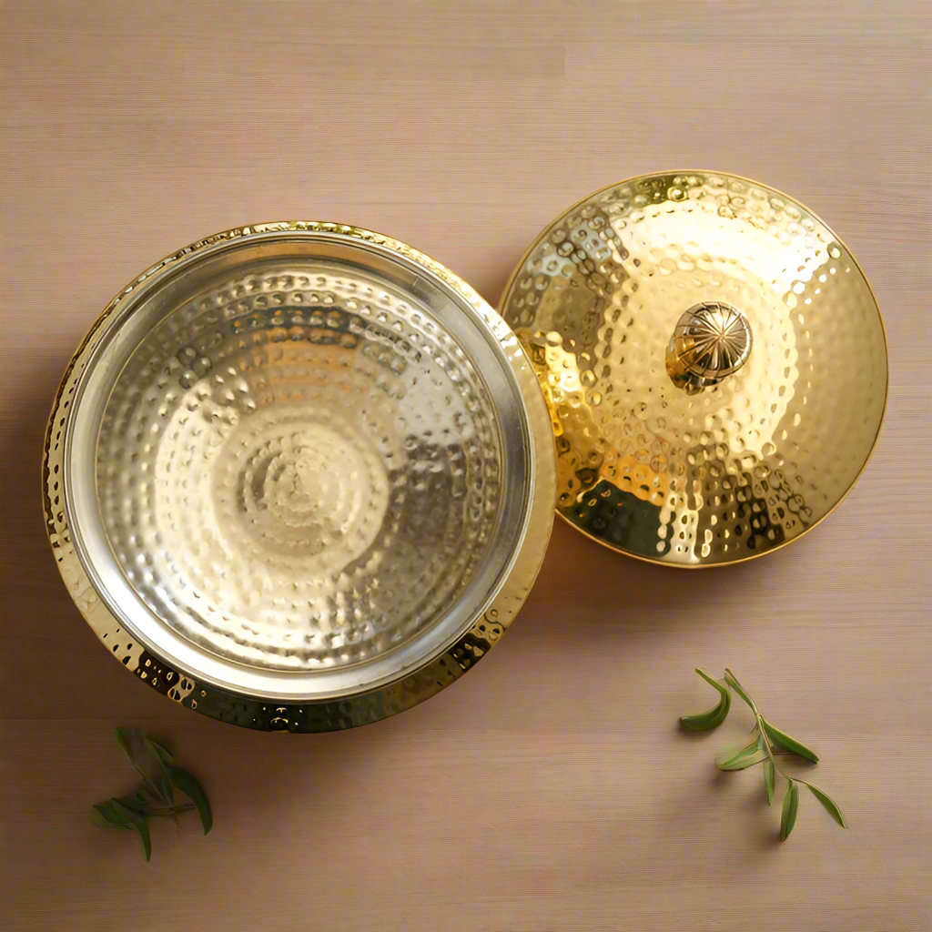 15L Brass Sipri Punjabi Handi with Lid – Heavy Traditional Degh Cookware | Tin-Coated Interior | Handcrafted