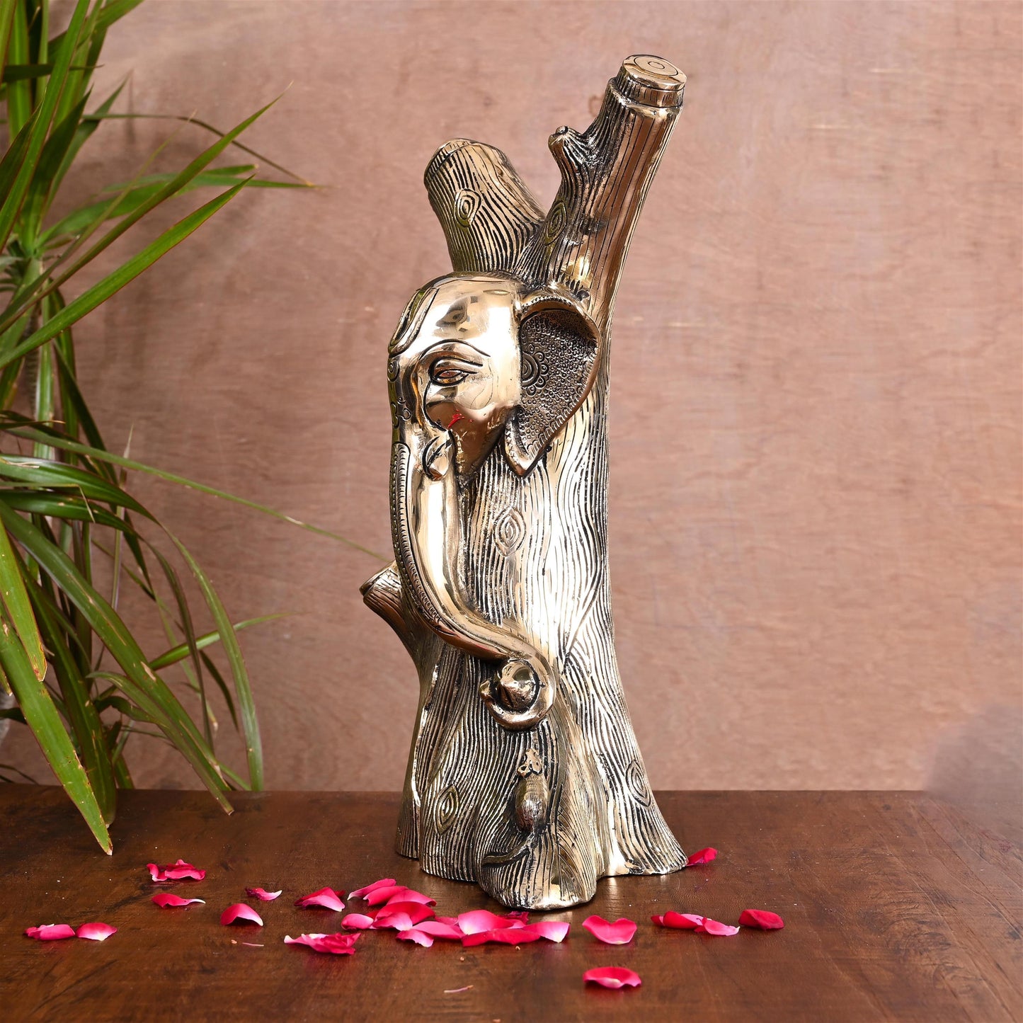 Brass Blessing Ganesha Face Modern Accent (13 Inch)