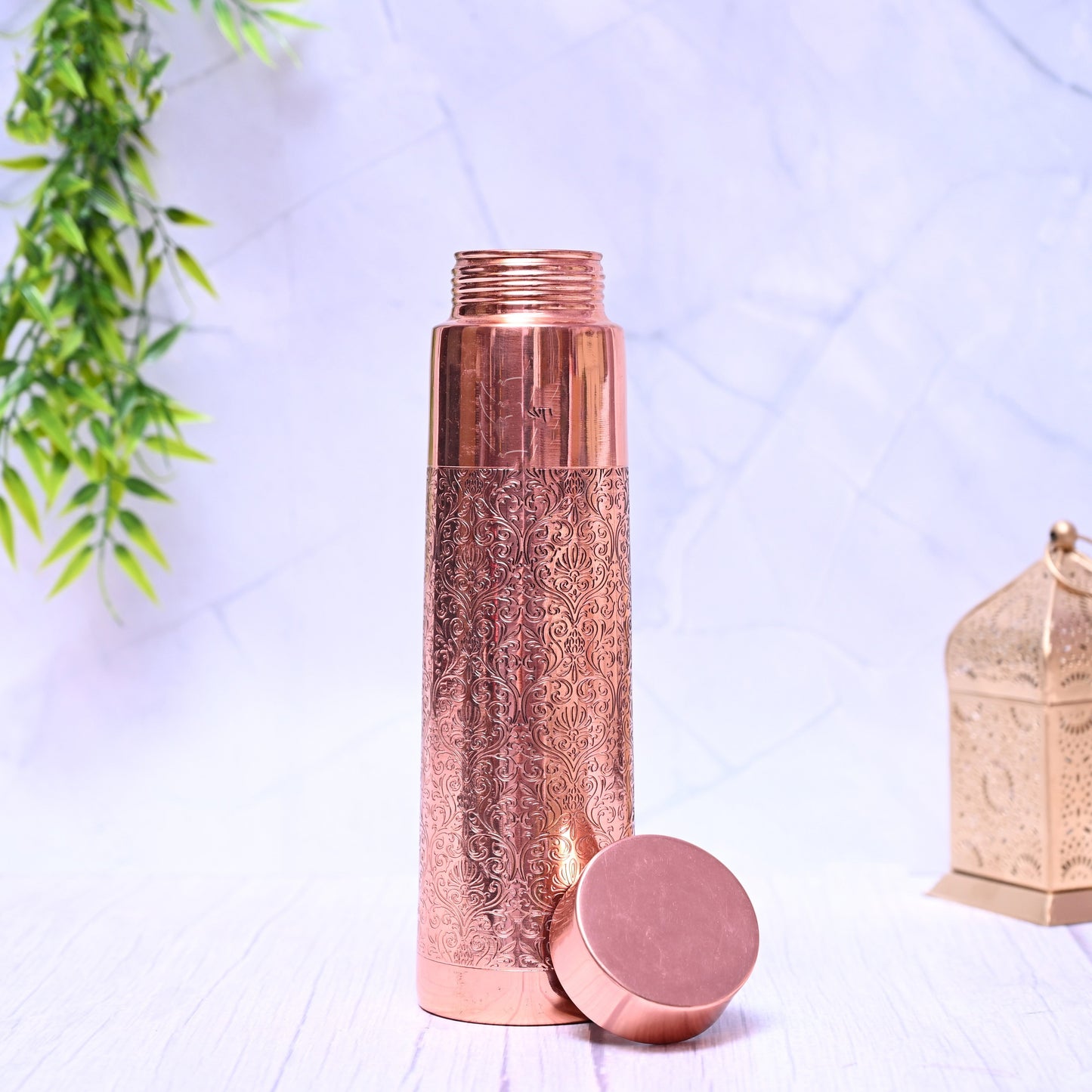 Pure Copper Taper Etching Water Bottle with Leak Proof Capacity 1000 ML.