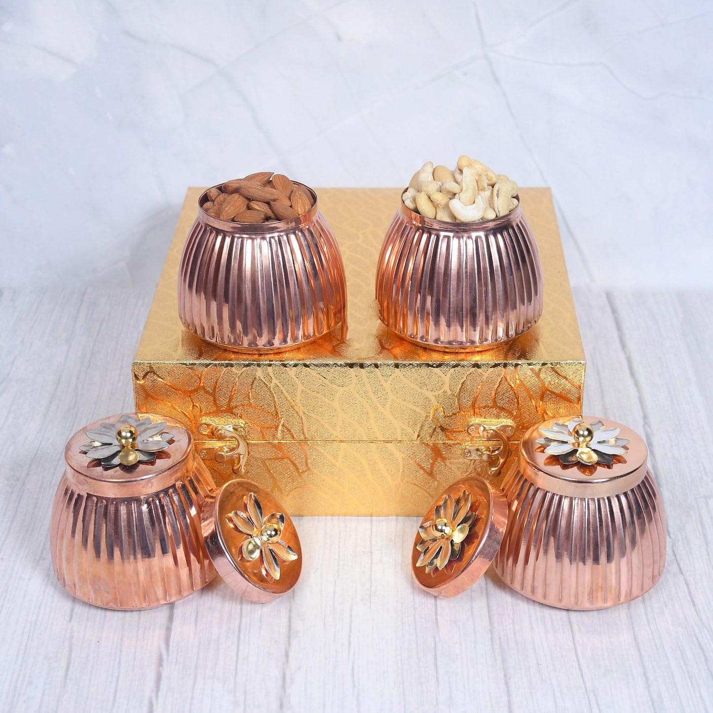 Exclusive Copper Rope Design Dry-Fruit Pot with Gifting Box (Set of 4) – Image 2