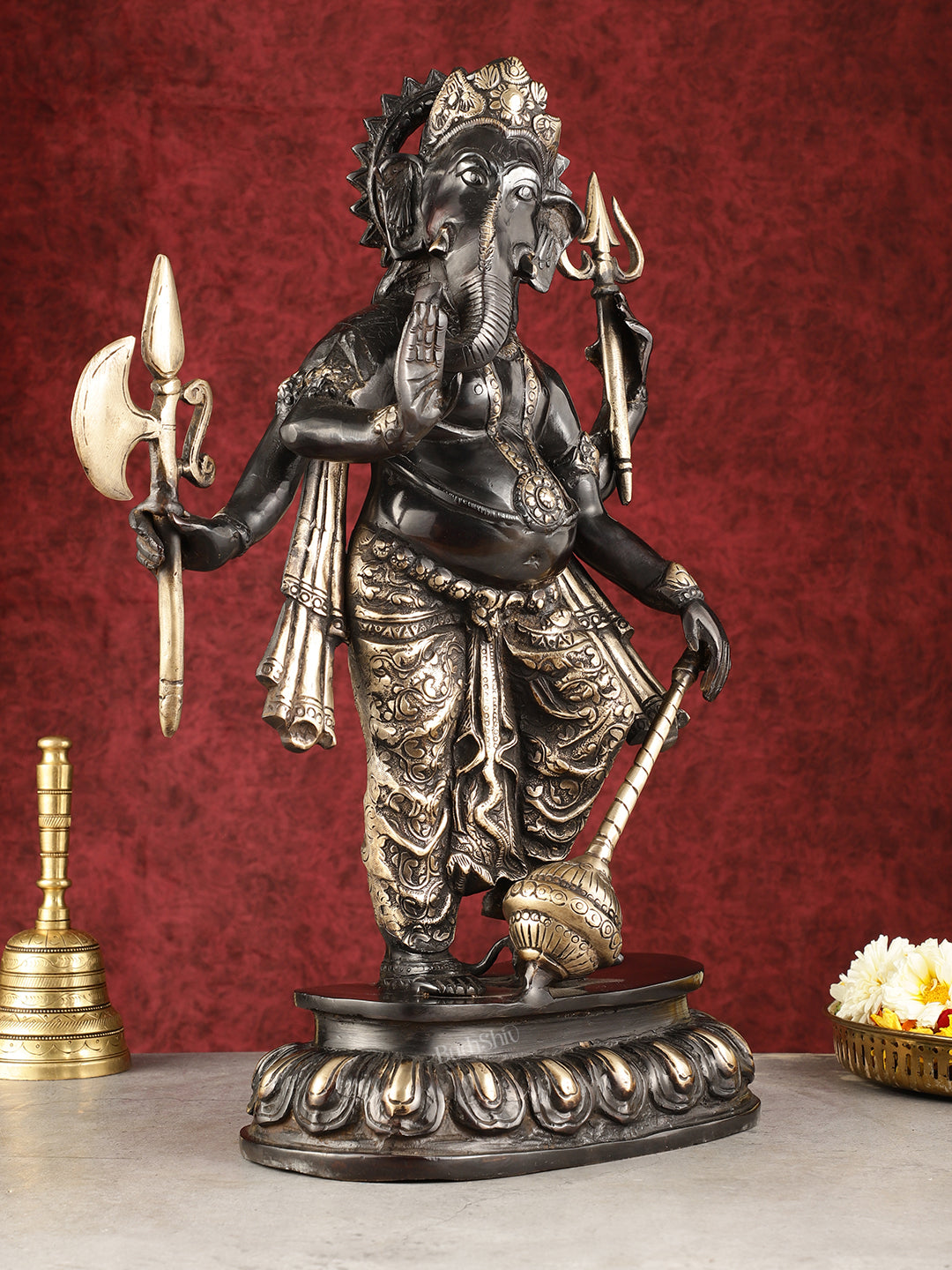 Pure Brass Standing Ganapati Statue - Black Finish | 18" - Sama Homes Idol - Brass Sculpture
