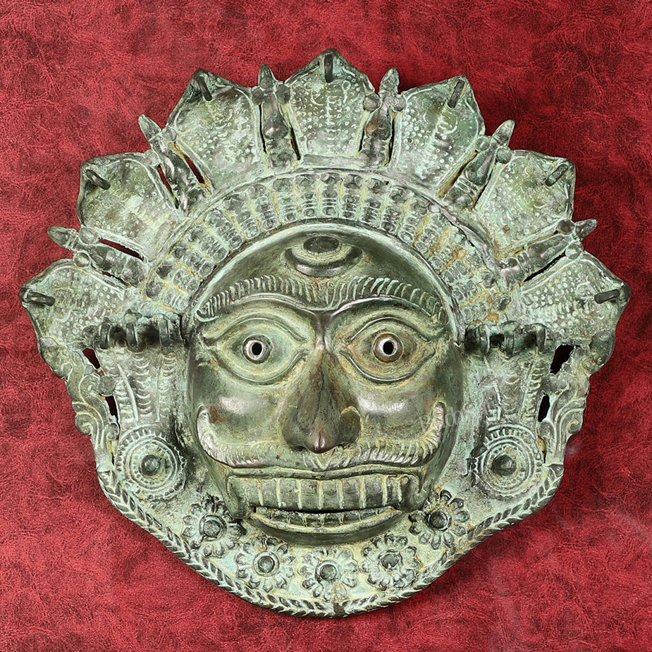 Vintage kaal Bhairava Mask Wall Hanging - Bronze Lost Wax - 12 inch - Sama Homes Idol - Brass Sculpture