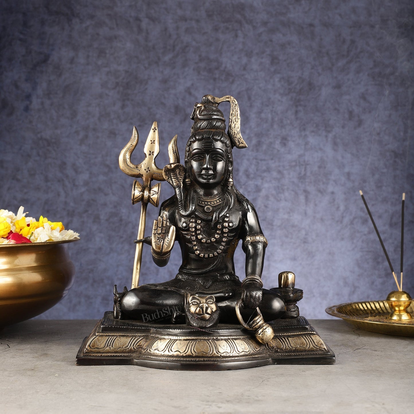 Pure Brass Handcrafted Lord Shiva Statue - 10.5" Midnight black - Sama Homes Idol - Brass Sculpture