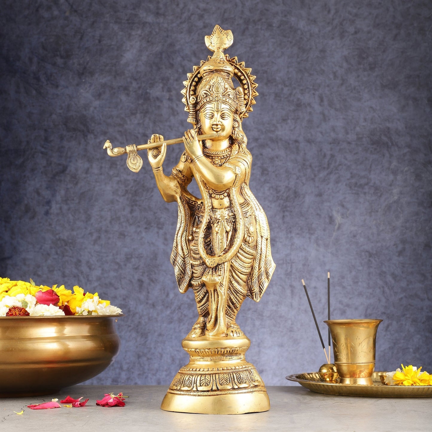 Superfine Brass Krishna Idol - 18 Inch - Sama Homes Idol - Brass Sculpture