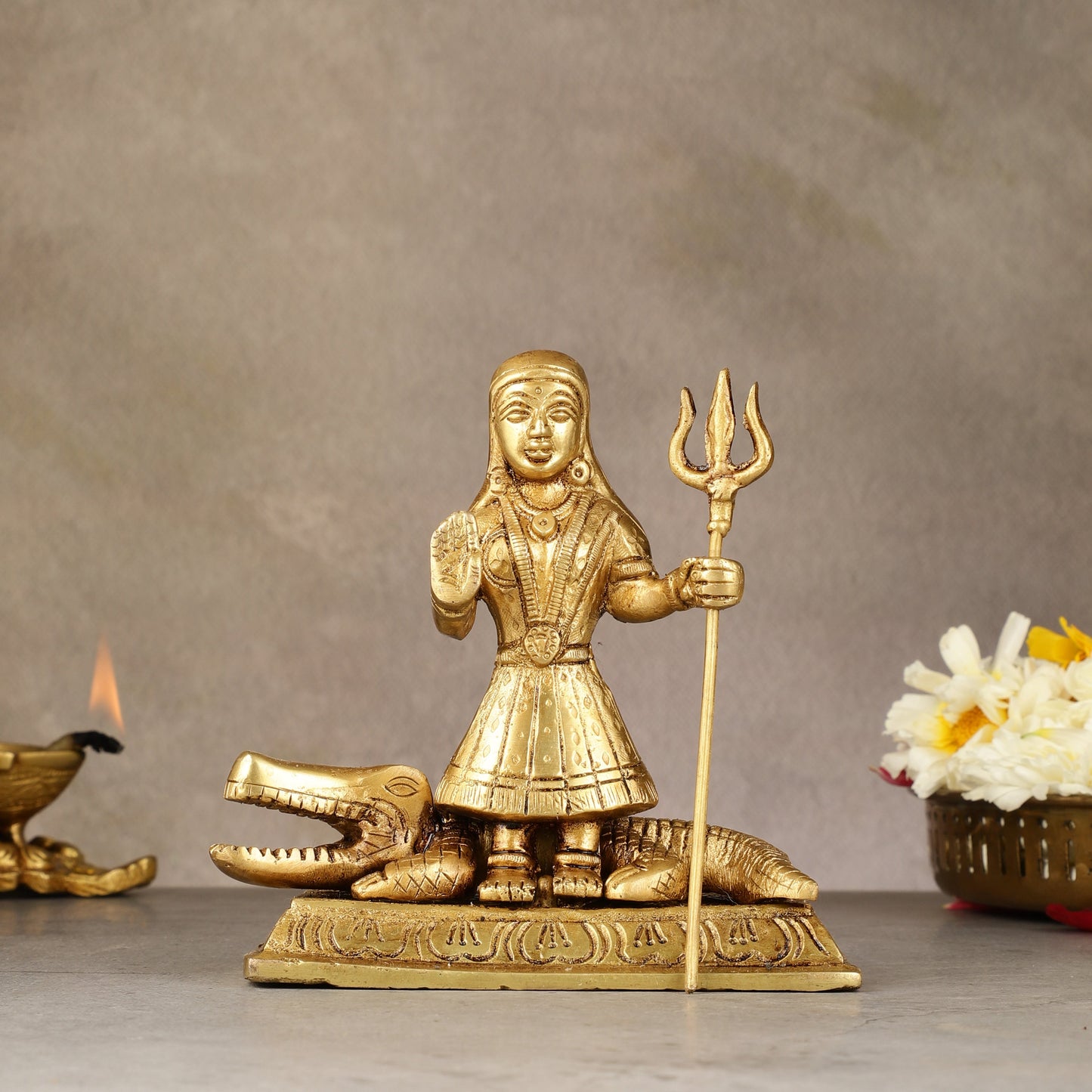 Pure Brass Khodiyar Mata Idol - 6.5 " - Sama Homes Idol - Brass Sculpture
