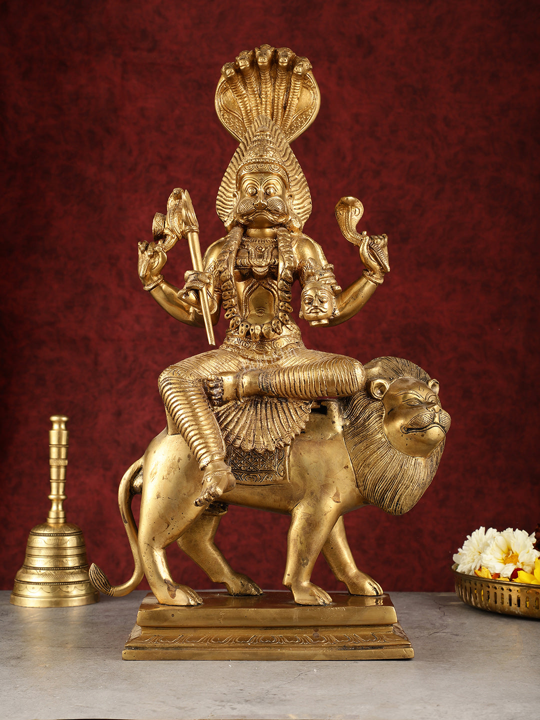 Pure Brass Pratyangira Devi Bhadrakali Statue - 19 inch antique tone - Sama Homes Idol - Brass Sculpture