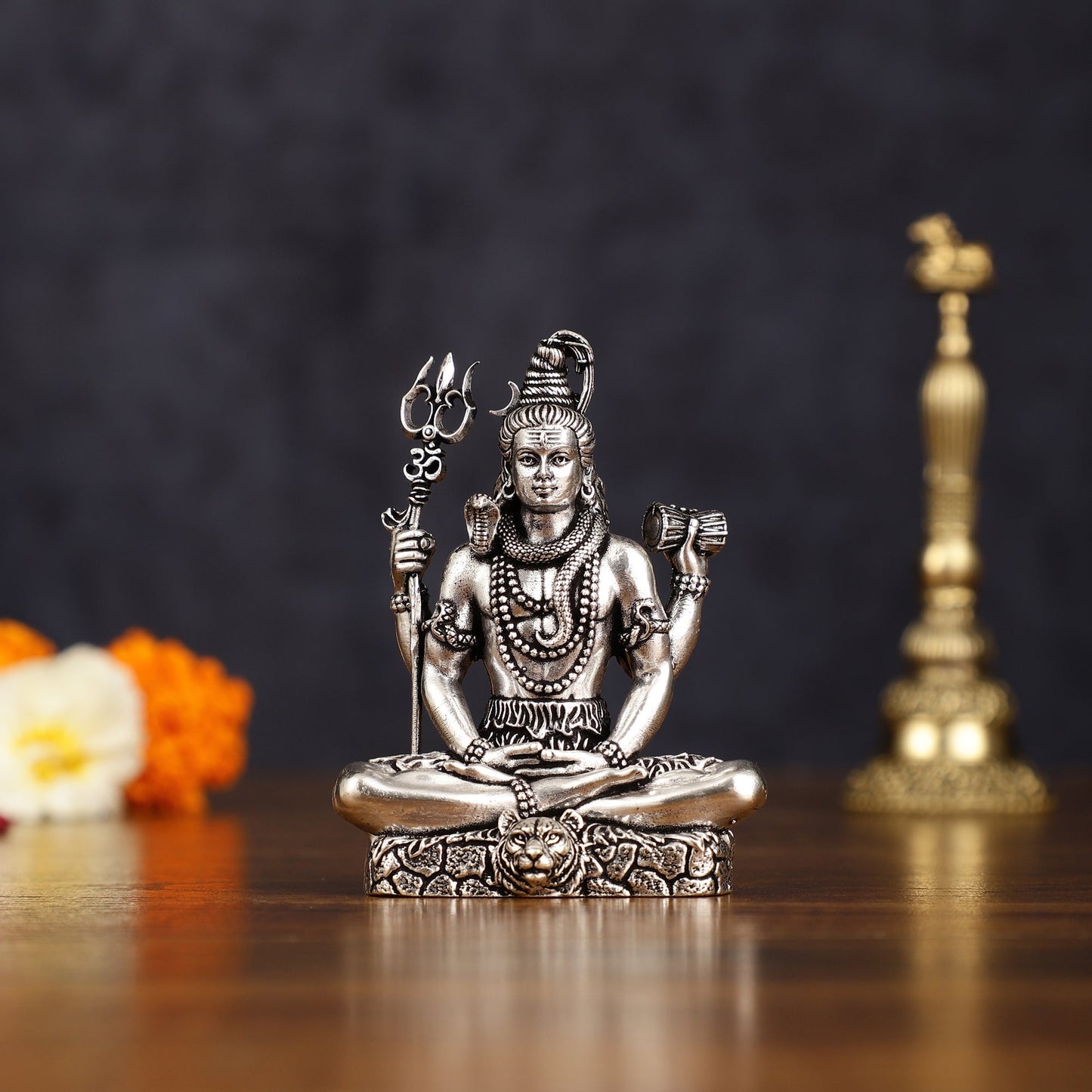 Pure Brass Superfine Silver Plated Lord Shiva in Meditation Idol - 3" Tall - Sama Homes Idol - Brass Sculpture