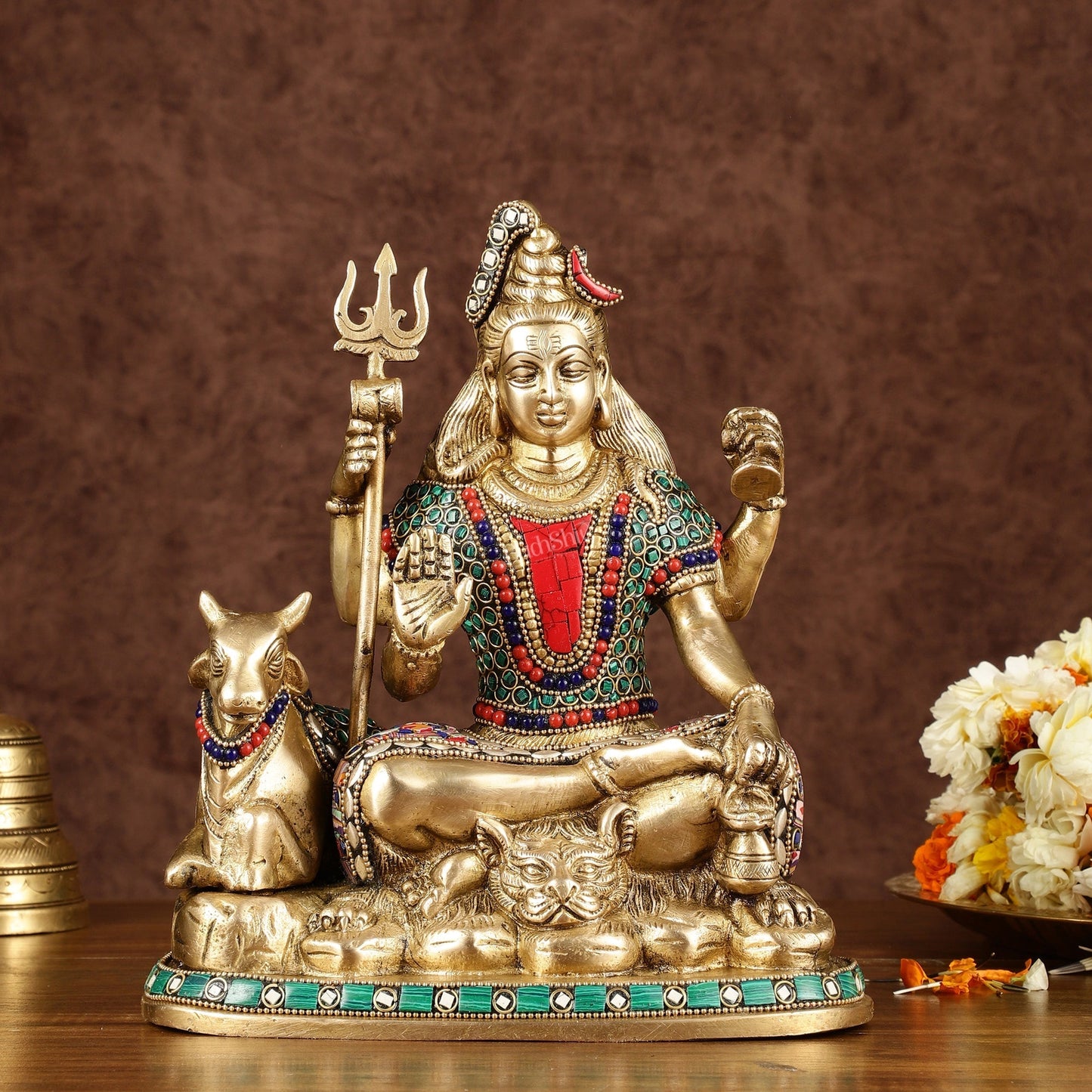 Brass lord Shiva with nandi 9 " | 100% Certified Copper & Brass - Sama Homes Idol - Brass Sculpture