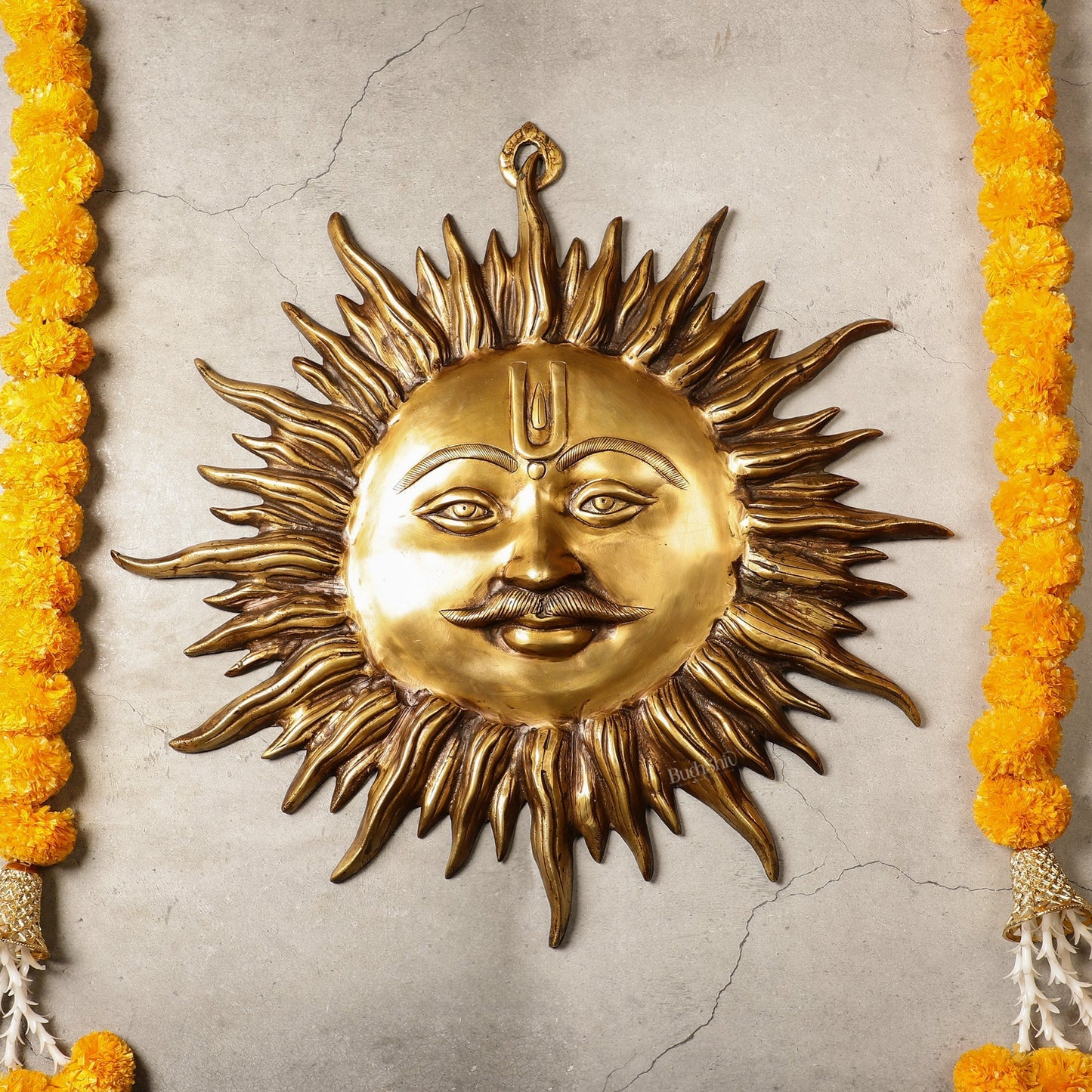 Large Surya Dev Vastu Wall Hanging - Pure Brass - 23" - Sama Homes Idol - Brass Sculpture