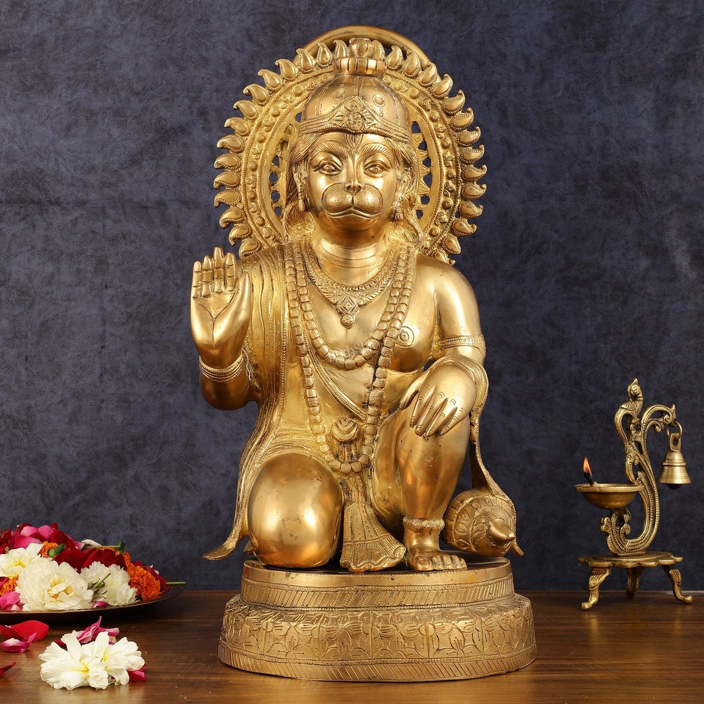 Brass Hanuman Statue - 20 Inch | 100% Certified Copper & Brass - Sama Homes Idol - Brass Sculpture
