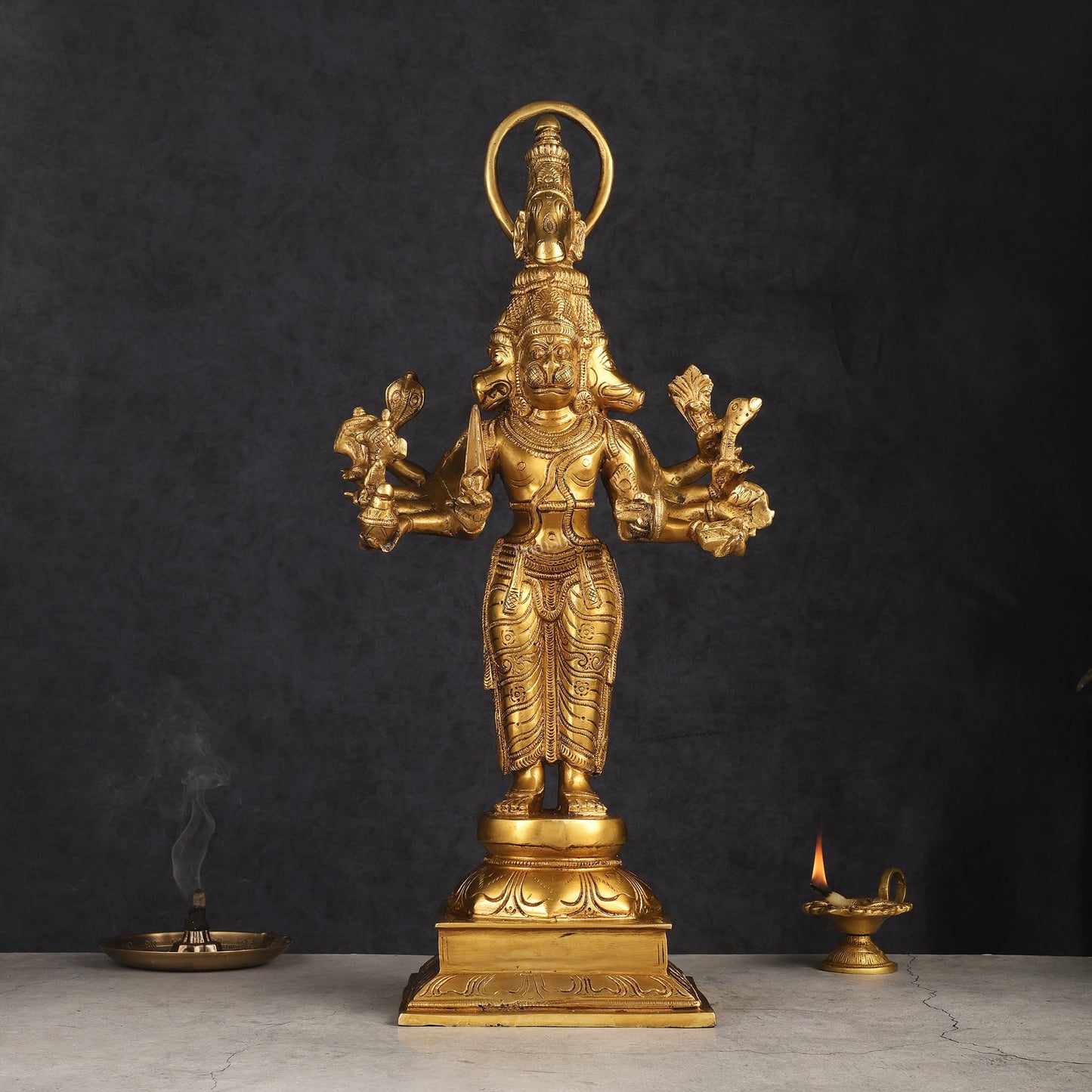 Brass Standing Lord Panchmukhi Hanuman Statue 22 inch | 100% Certified Copper & Brass - Sama Homes Idol - Brass Sculpture