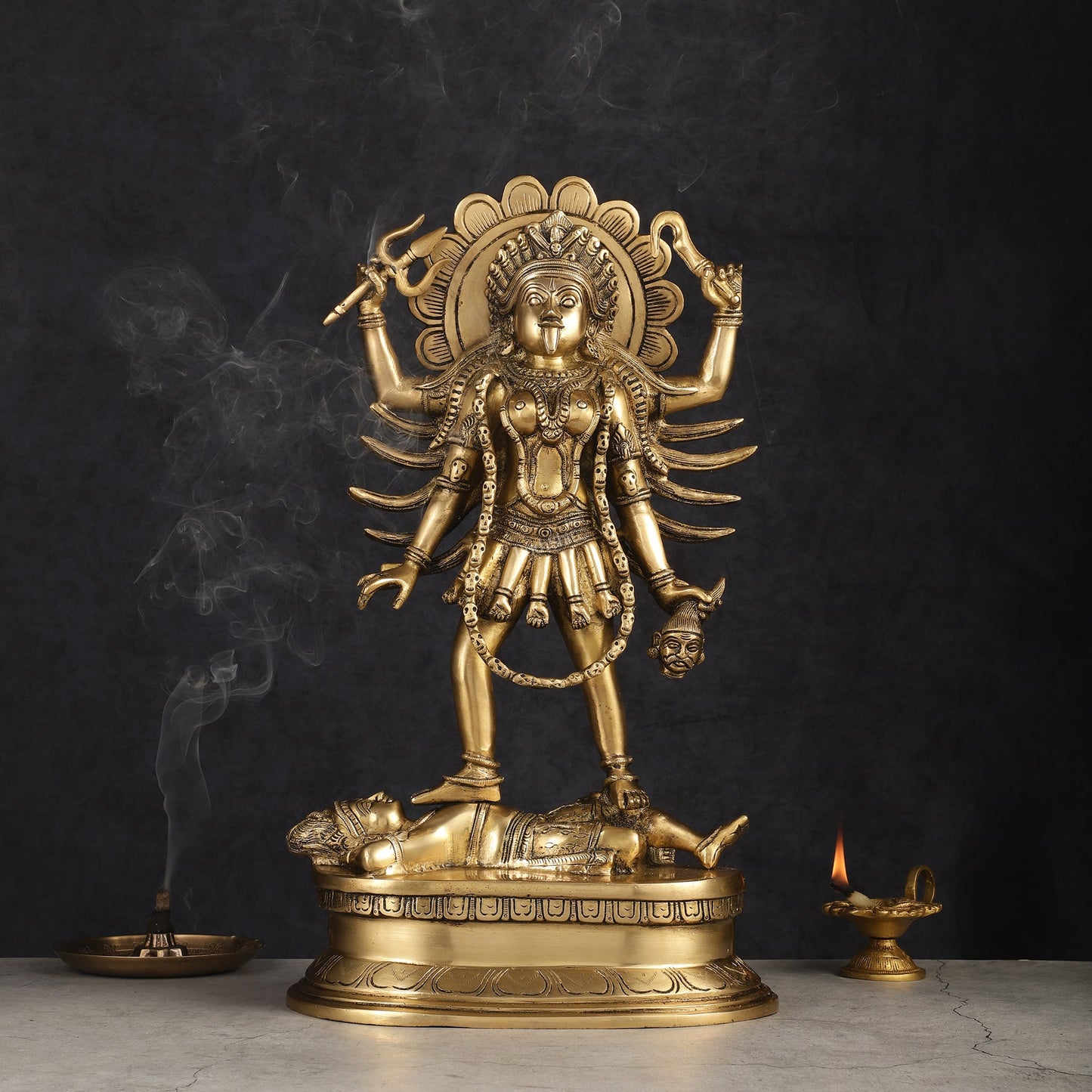 Pure Brass Kali Mata Idol with Four Arms 18" - Sama Homes Idol - Brass Sculpture