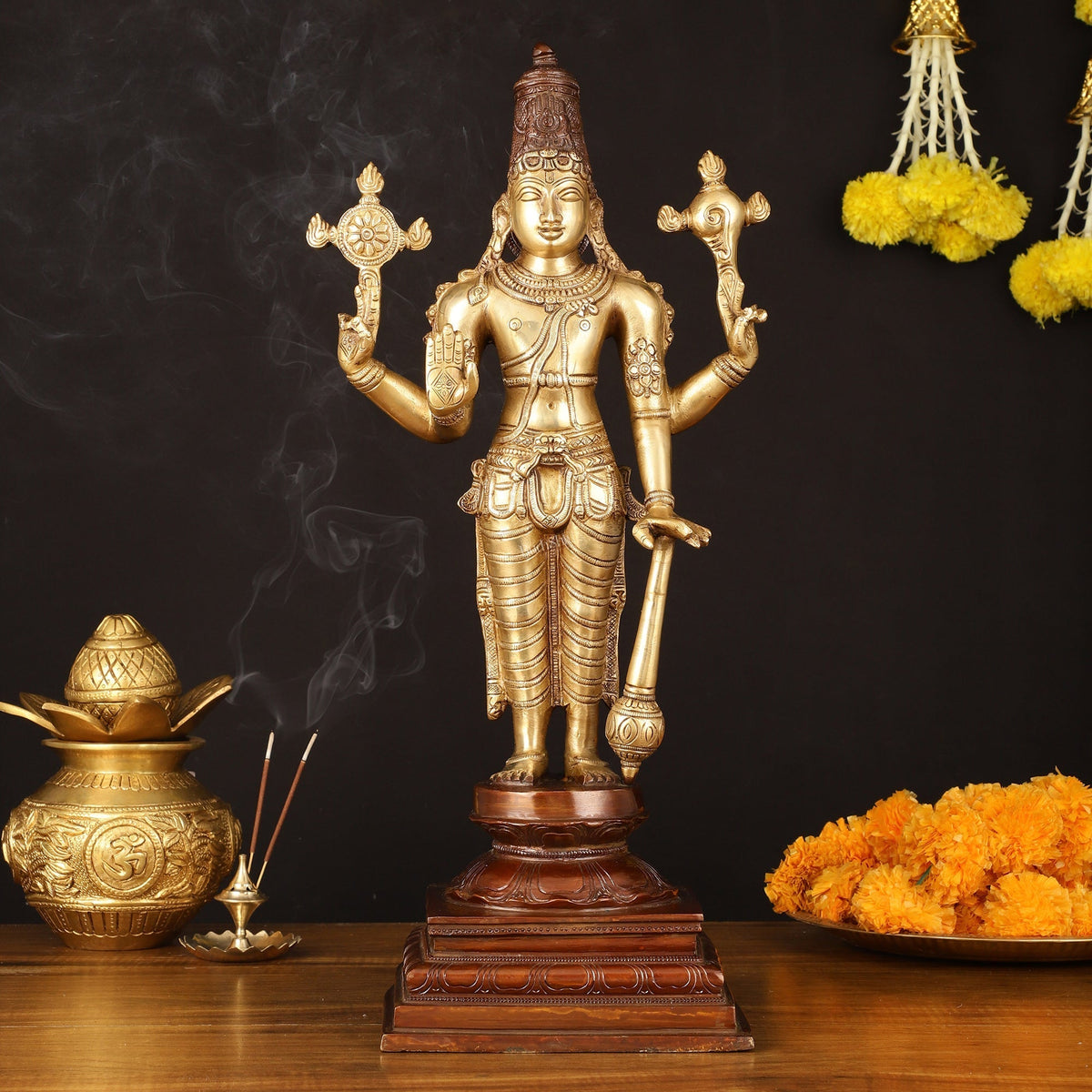 Brass Superfine Vishnu Standing Dual Tone Statue - 20.5" Elegant Sculpture - Sama Homes Idol - Brass Sculpture