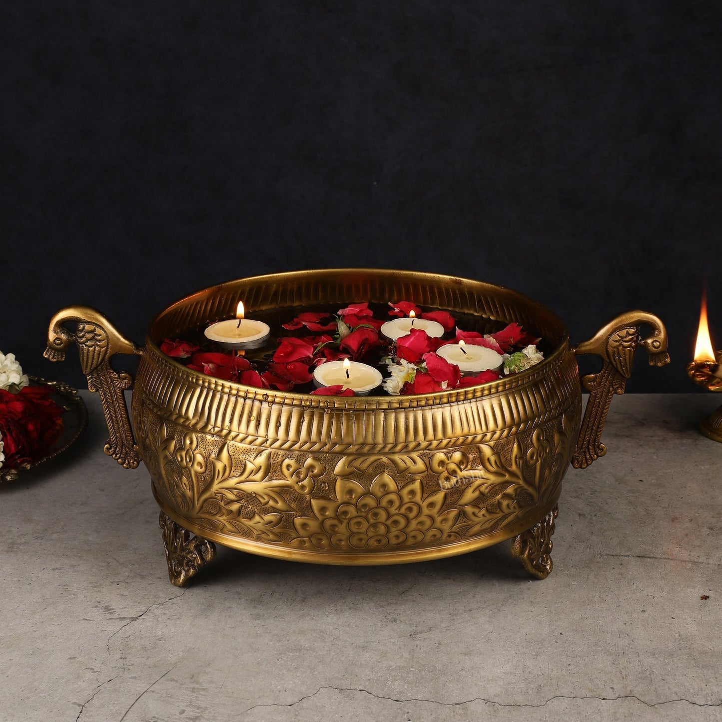 Brass Urli with peacock handles 9" – Sama Homes