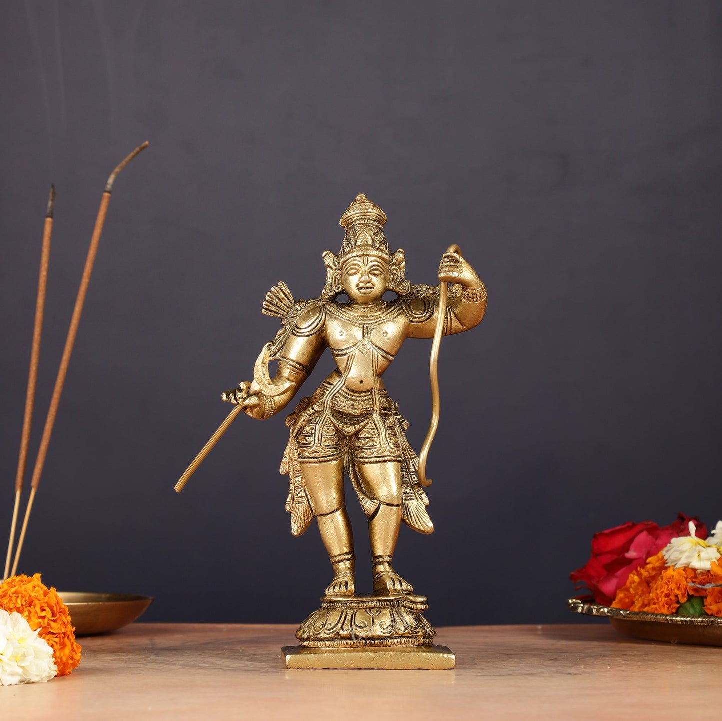 Antique Pure Brass Lord Shri Ram Idol 6.5" | 100% Certified Copper & Brass - Sama Homes Idol - Brass Sculpture