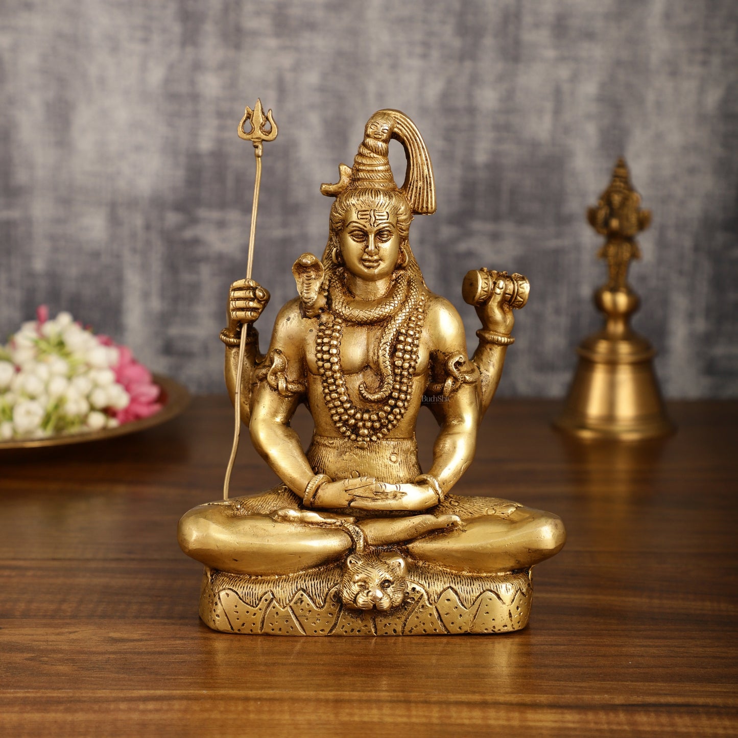 Handcrafted Pure Brass Lord Shiva Meditation Idol | 8.5 Inch - Sama Homes Idol - Brass Sculpture