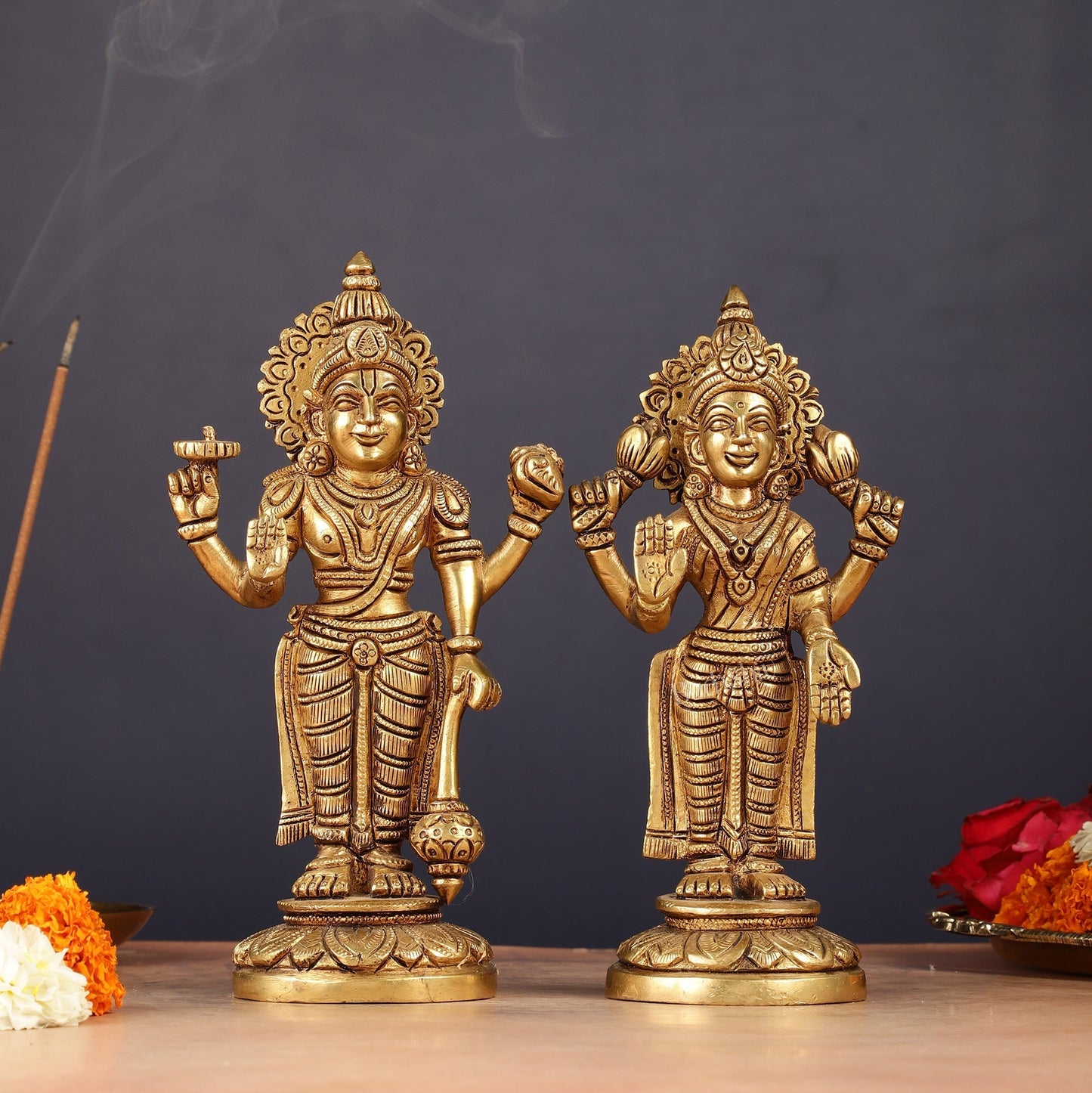 Brass Standing Vishnu Lakshmi Idols | 7" | 100% Certified Copper & Brass - Sama Homes Idol - Brass Sculpture