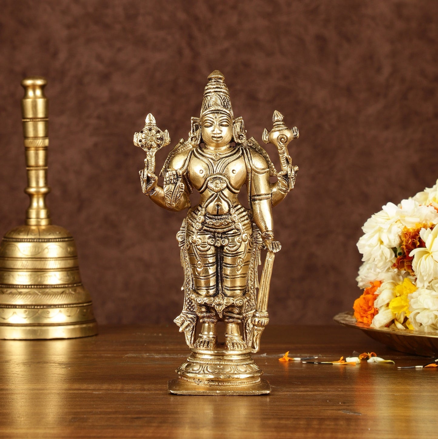 Brass Superfine Standing Lord Vishnu Statue 6.5" - Sama Homes Idol - Brass Sculpture
