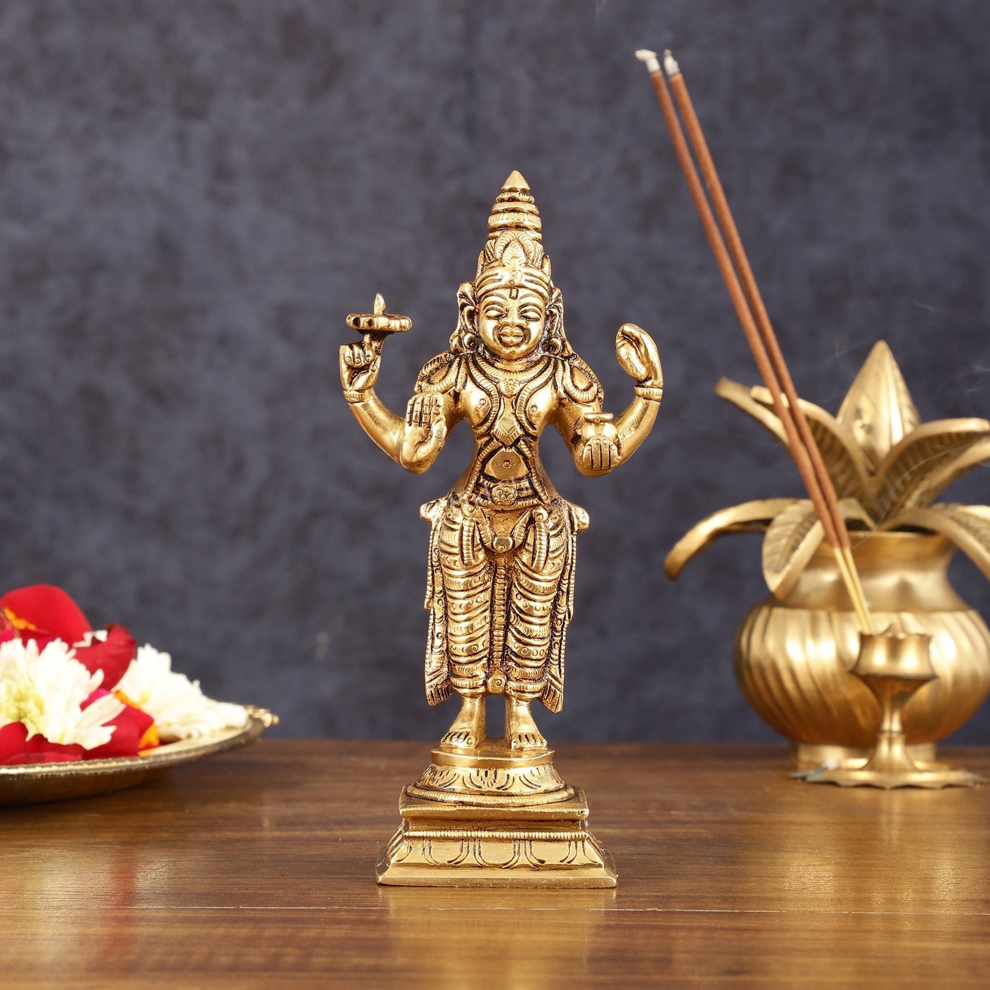Pure Brass Superfine Dhanvantari Idol - 6.5" Height - Sama Homes Idol - Brass Sculpture