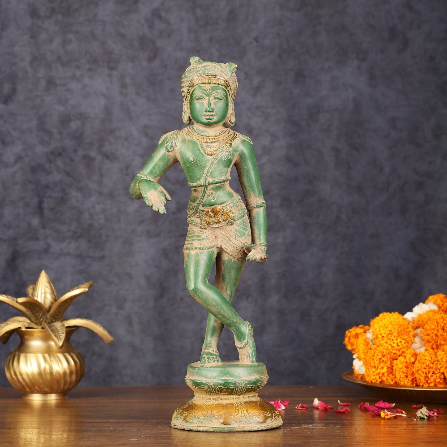 Pure Brass Vrishabhavahanamurti Shiva Statue Green Antique Patina - 11.5" Tall - Sama Homes Idol - Brass Sculpture