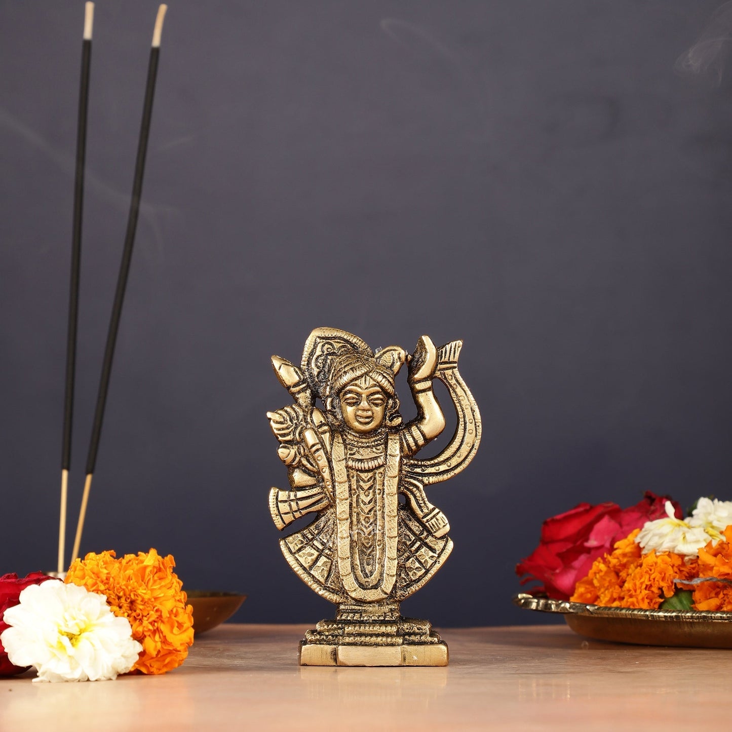 Pure Brass Nathdwara Shreenath Ji Idol 5" - Sama Homes Idol - Brass Sculpture