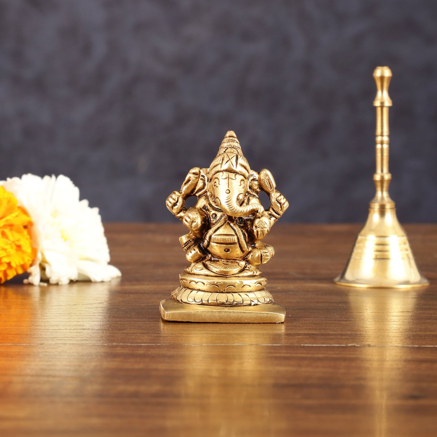 Pure Brass Lord Ganesha Miniature Idol - 2 Inch - Sama Homes Idol - Brass Sculpture