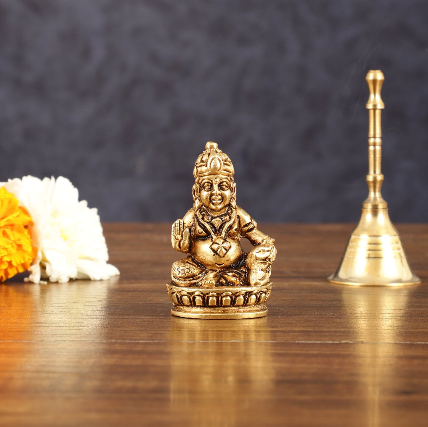 Pure Brass Superfine Small Kuber Idol - 2.5" Height - Sama Homes Idol - Brass Sculpture